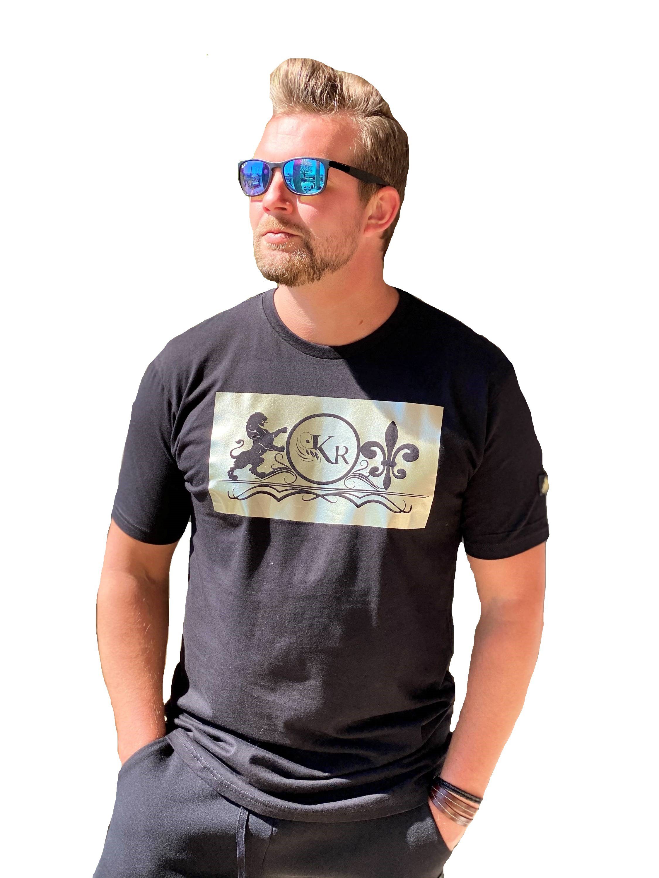 KR-Industries T-Shirt Long mit edle Schnitt, Applikationen längerem Shirt Onyx Shirt