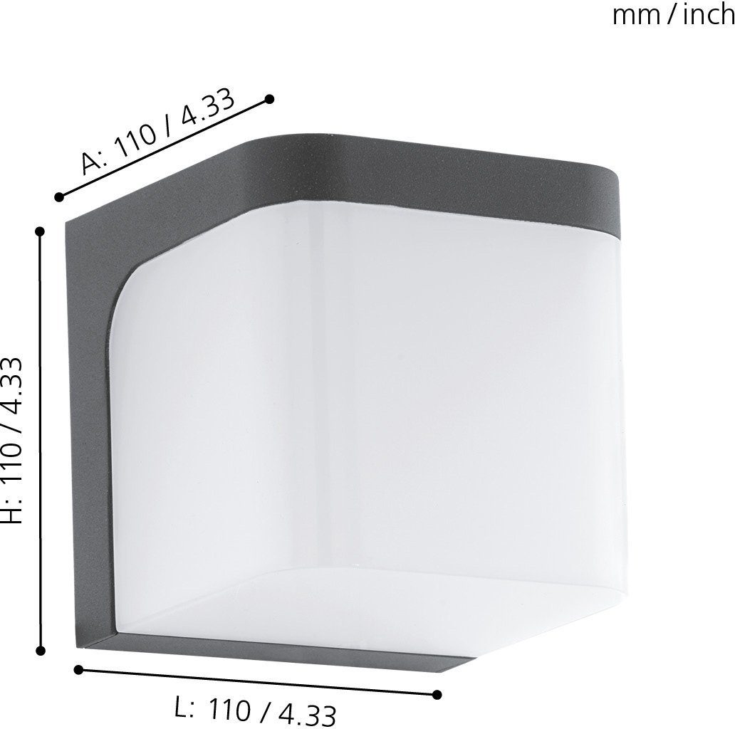 EGLO Wandleuchte JORBA LED Wandlampe, Aluguss und Kunststoff, IP44, Außenlampe, Lampe, LED fest integriert, Warmweiß, Wand-/Deckenleuchte, L11 x H11 x AL11 cm, anthrazit, 1X4,9W inkl.