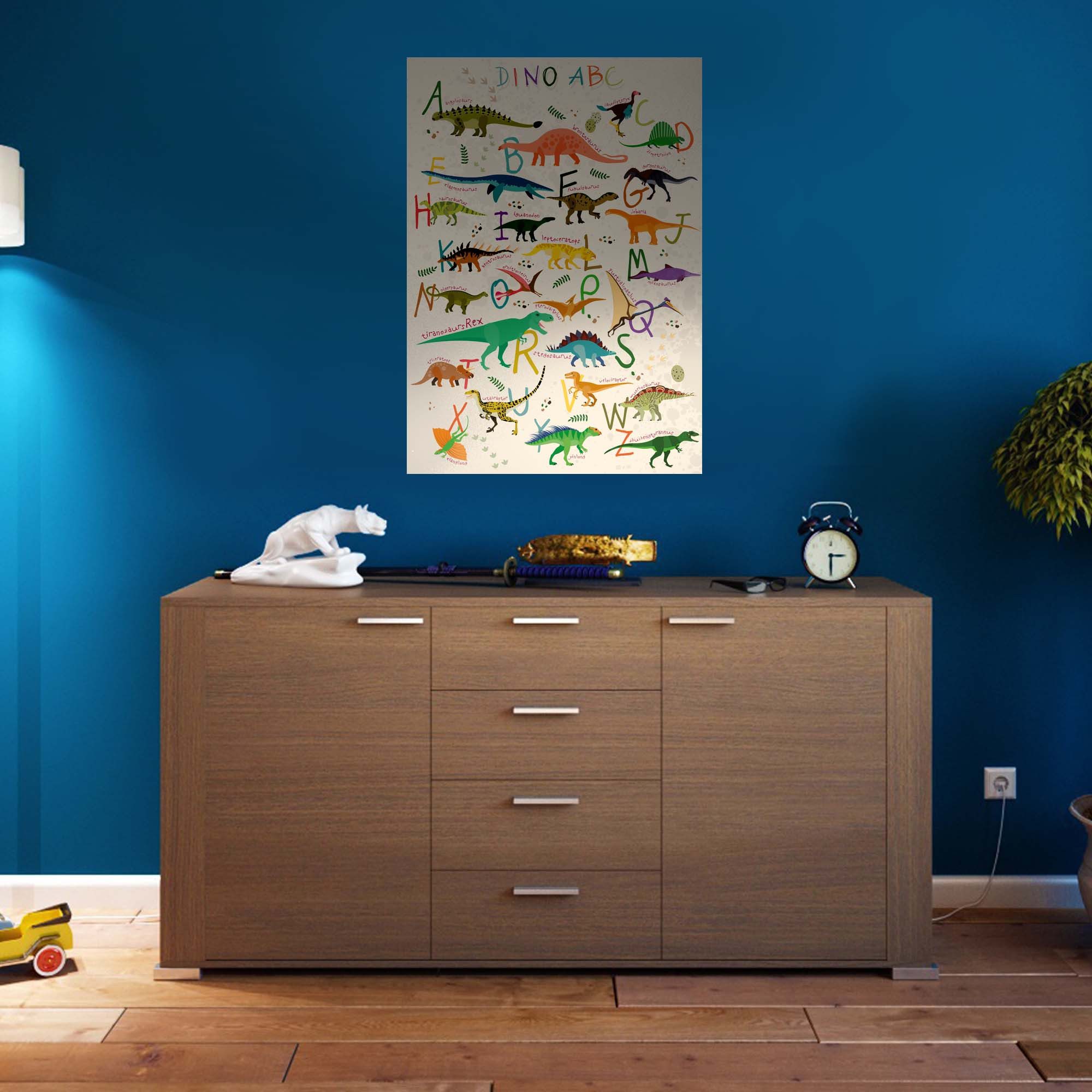 Lineo Poster Dinosaurier ABC Lernbild für Kinder Cartoon 59x42 cm, Dino Poster XXL Kinderzimmer Dekoration & Alphabet lernen – Bild 3 von 5