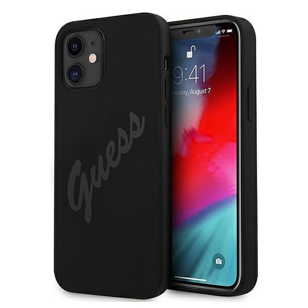 Guess Handyhülle Schutzhülle Rückschale Smartphoneschutz 5,4 Zoll, Silikon, Mikrofaserfutter, Vintage-Logo, Hardcase