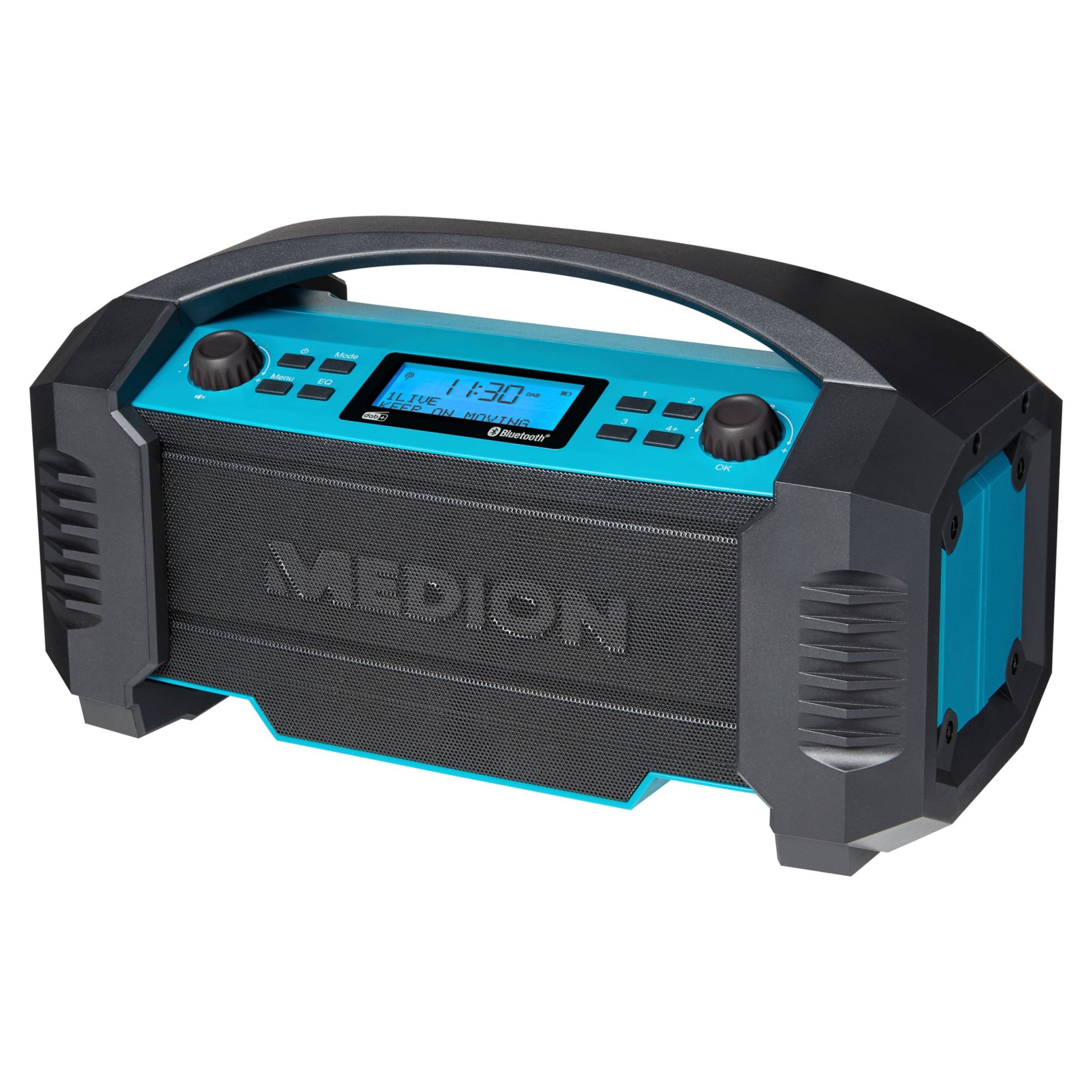 Medion® MEDION E66050 MD43320 DAB+ Baustellenradio Integrierter Akku Baustellenradio (Digitalradio (DAB), AM/FM, MW/UKW, 15 W, DAB+, FM-Radio, Integrierte Akku, LCD Display, MW/UKW Radio)
