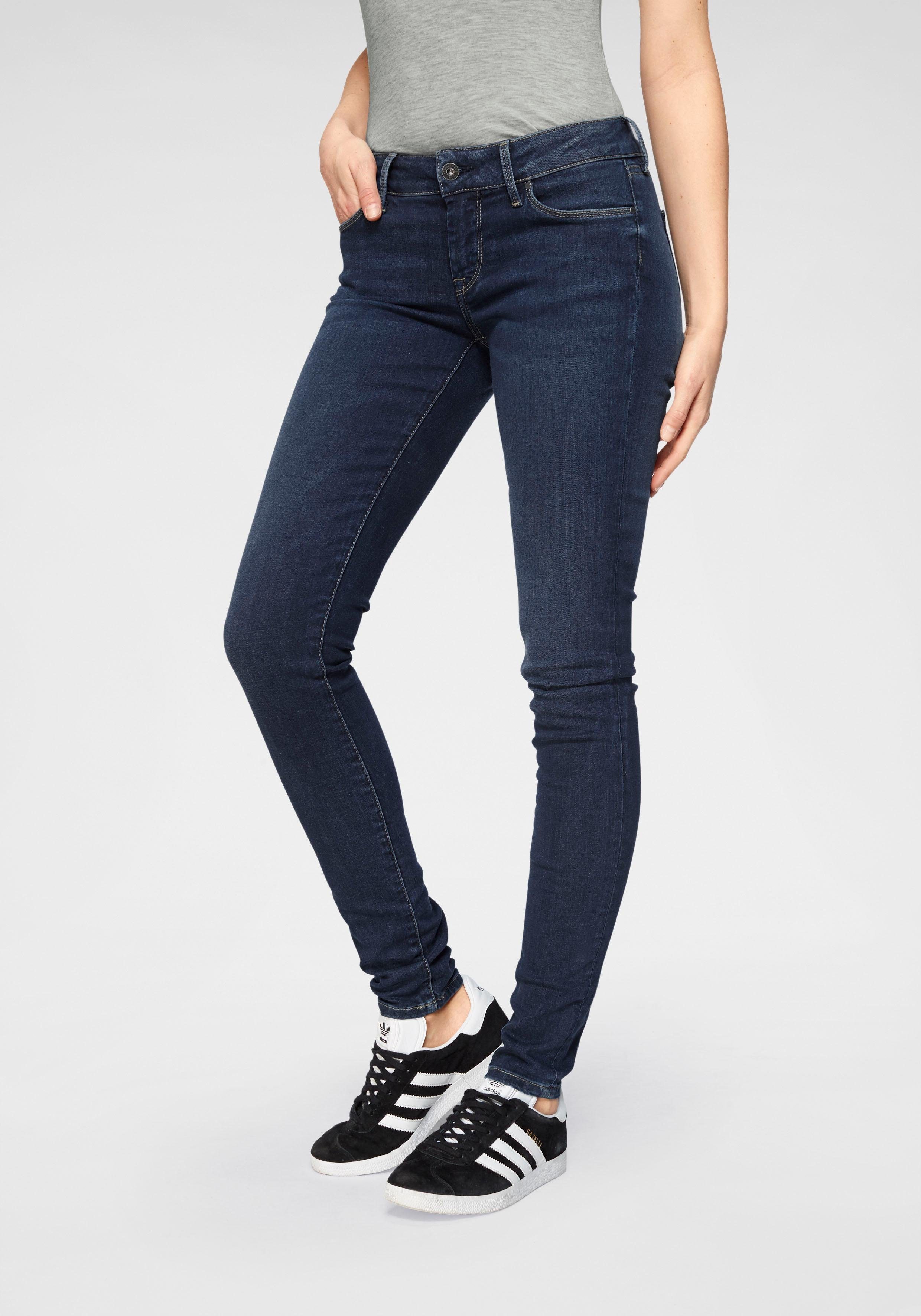 im 1-Knopf Stretch-Anteil 5-Pocket-Stil und worn Jeans Skinny-fit-Jeans used H45 mit Bund dark SOHO Pepe