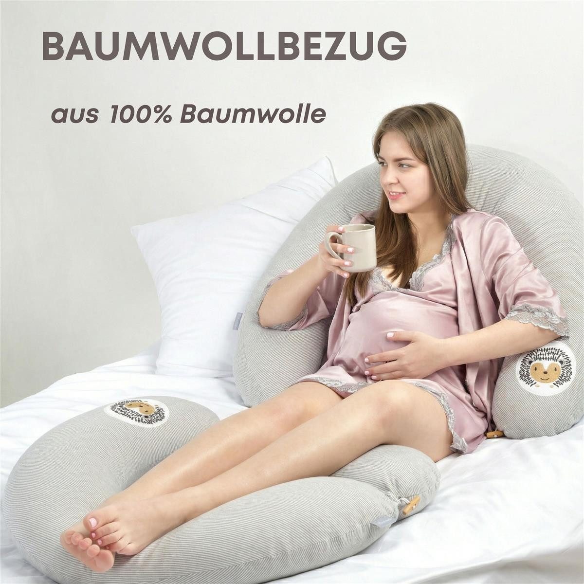 SEI Design Stillkissen Seitenschläferkissen Babynestchen mit EPS Mikroperlen, Schwangerschaftskissen mit Bezug, Schwangerschaftskissen mit Bezug, Bezug 100% Bau – Bild 5 von 5
