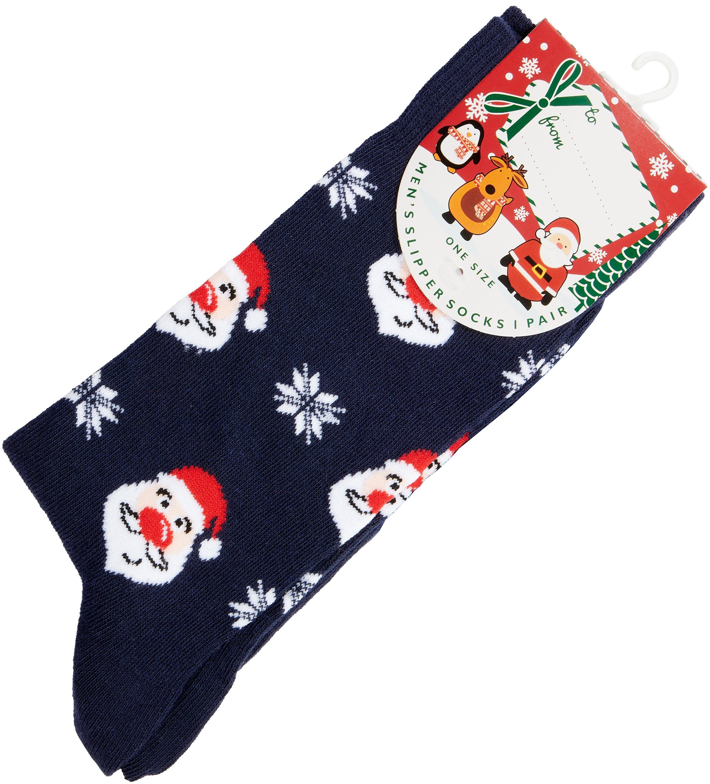 BRUBAKER Socken Herren Weihnachtssocken - Buntes Weihnachtsmotiv Weihnachtsmänner (One Size, 1-Paar, Männer Crew Socks - Geschenk Weihnachten) Kuschelsocken für – Bild 5 von 5