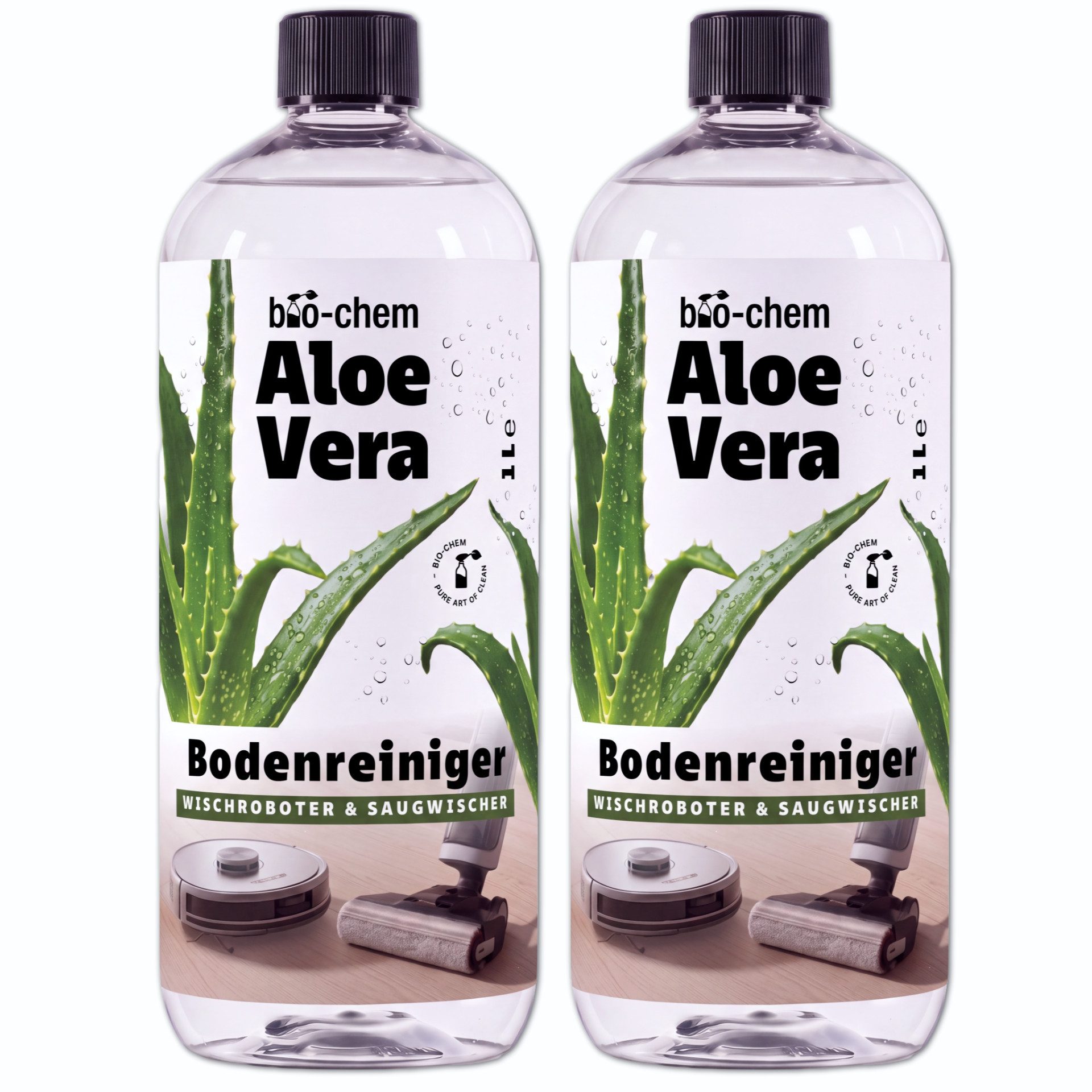 bio-chem Wischroboter Reinigungsmittel Saugwischer schaumarm 1 L Aloe Vera Fussbodenreiniger (2-St. Aloe Vera Bodenreiniger Zusatz 1 L Premiumduft Aloe Vera: belebend, mit reiner Frische)
