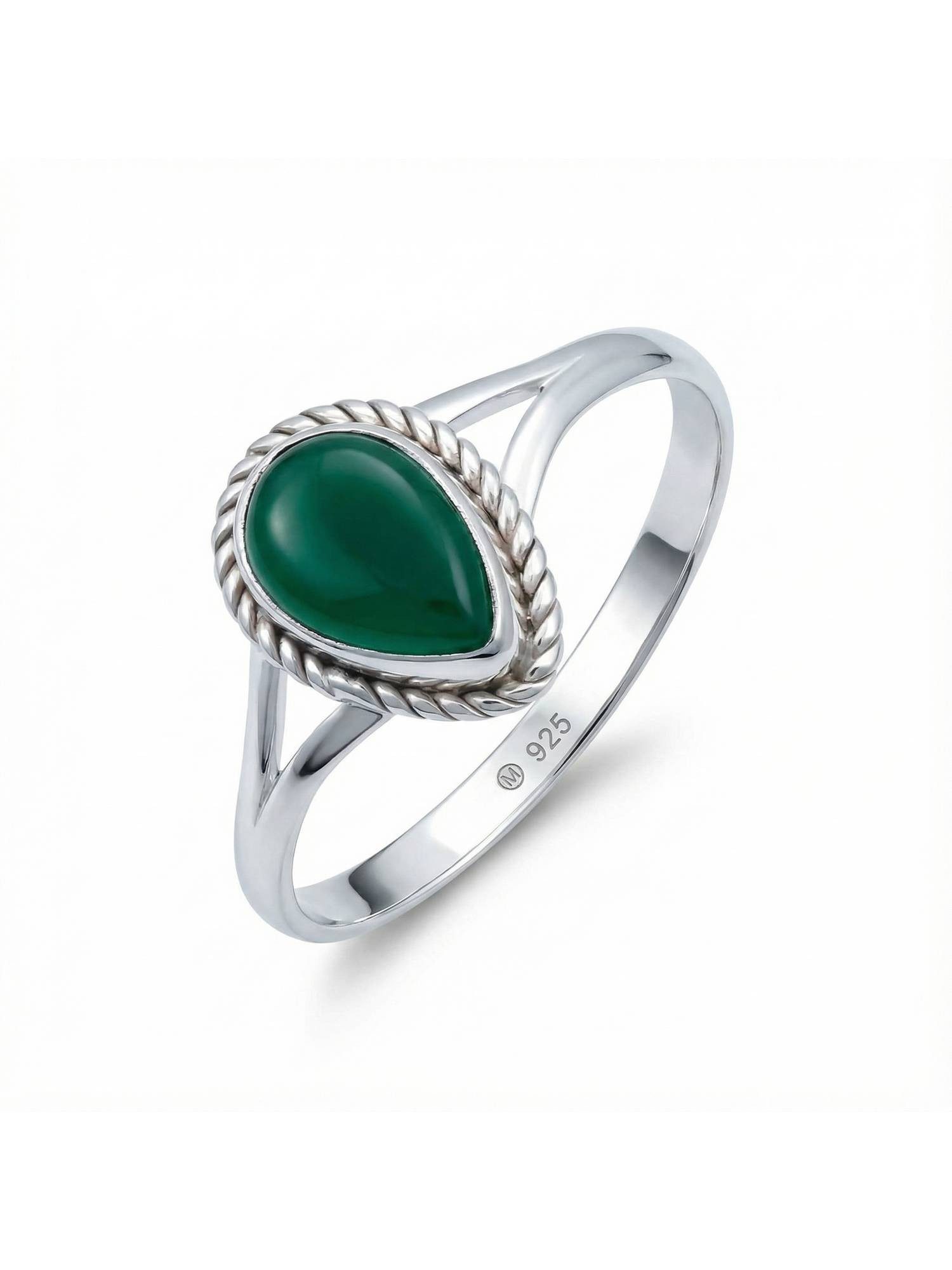 mantraroma Silberring NILA Tropfen aus 925 Silber mit grünen Onyx (Ring mit Schmuckbeutel), Damenring aus 925er Silber