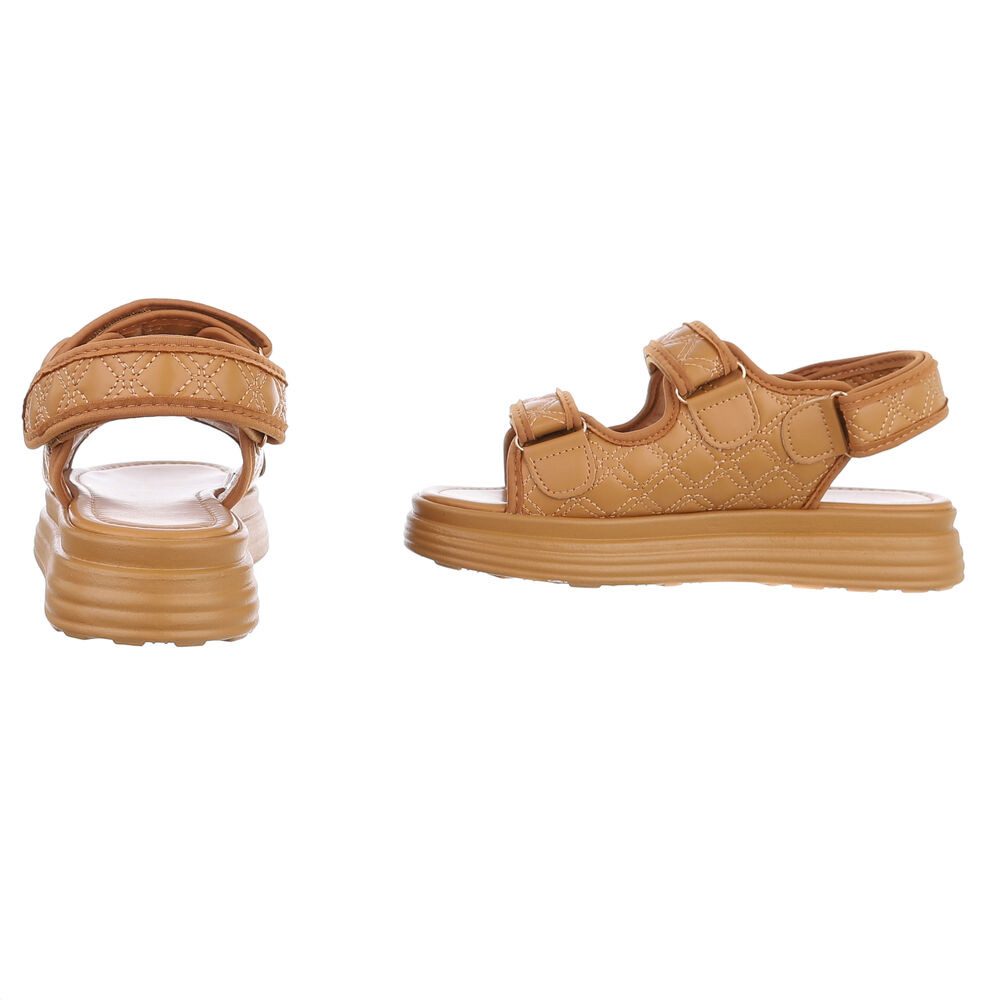 Ital-Design Komfortable Sandalen mit verstellbaren Riemen Riemchensandalette (89322988) Flach Plateausandaletten in Camel