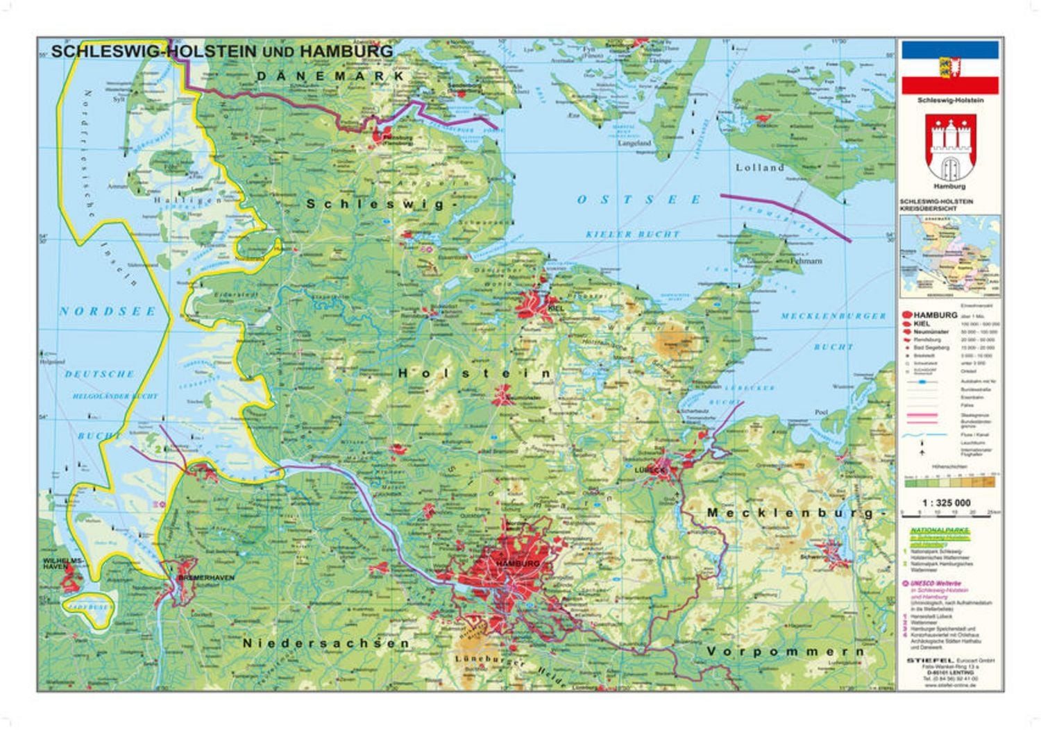 Schleswig-Holstein und Hamburg physisch / Heinrich Stiefel
