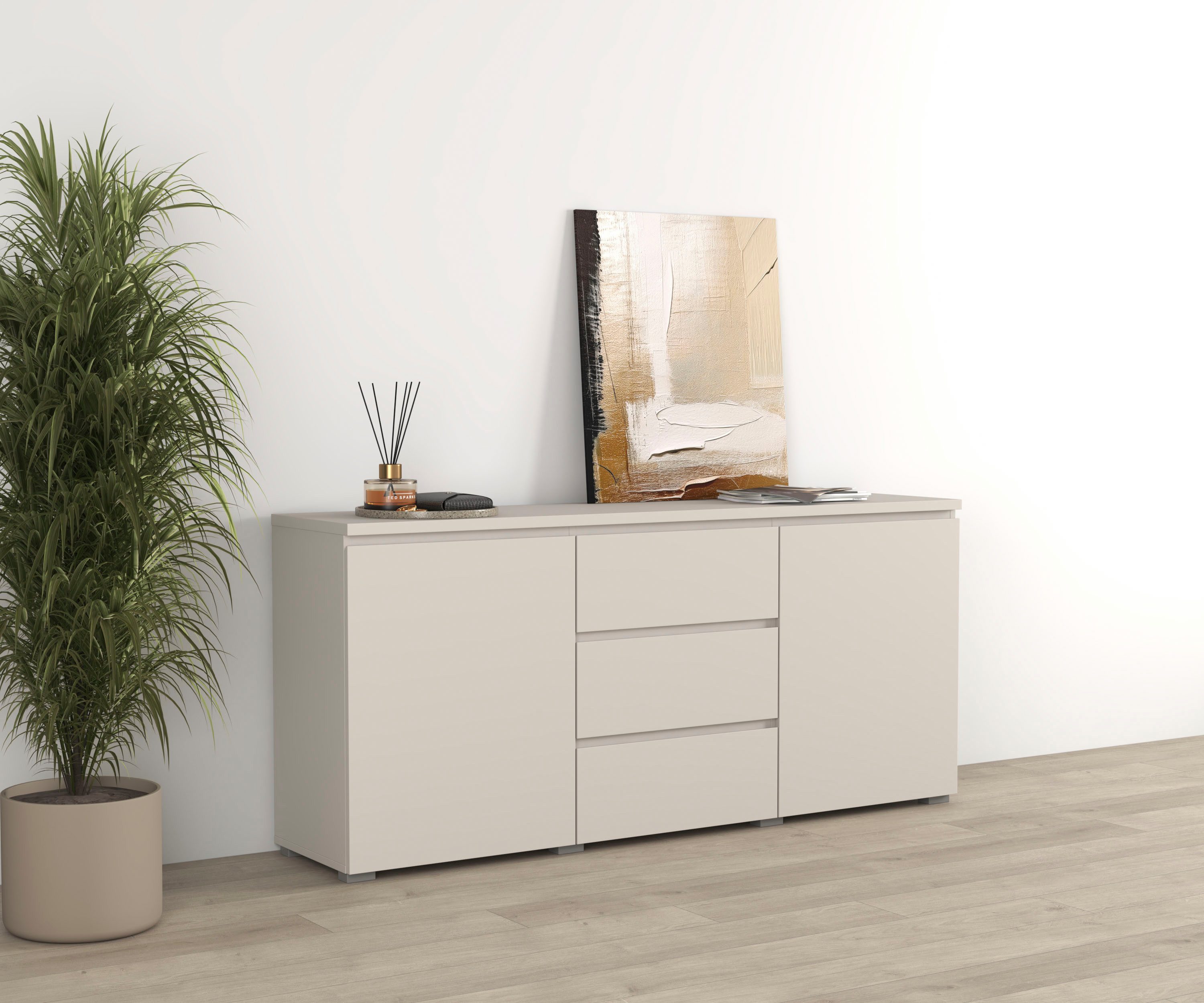 OTTO home Sideboard Modo, Breite 150 cm, moderne grifflose Kommode 2Türen/3 SK, Schubladenkommode mit viel Stauraum, Einlegeböden verstellbar