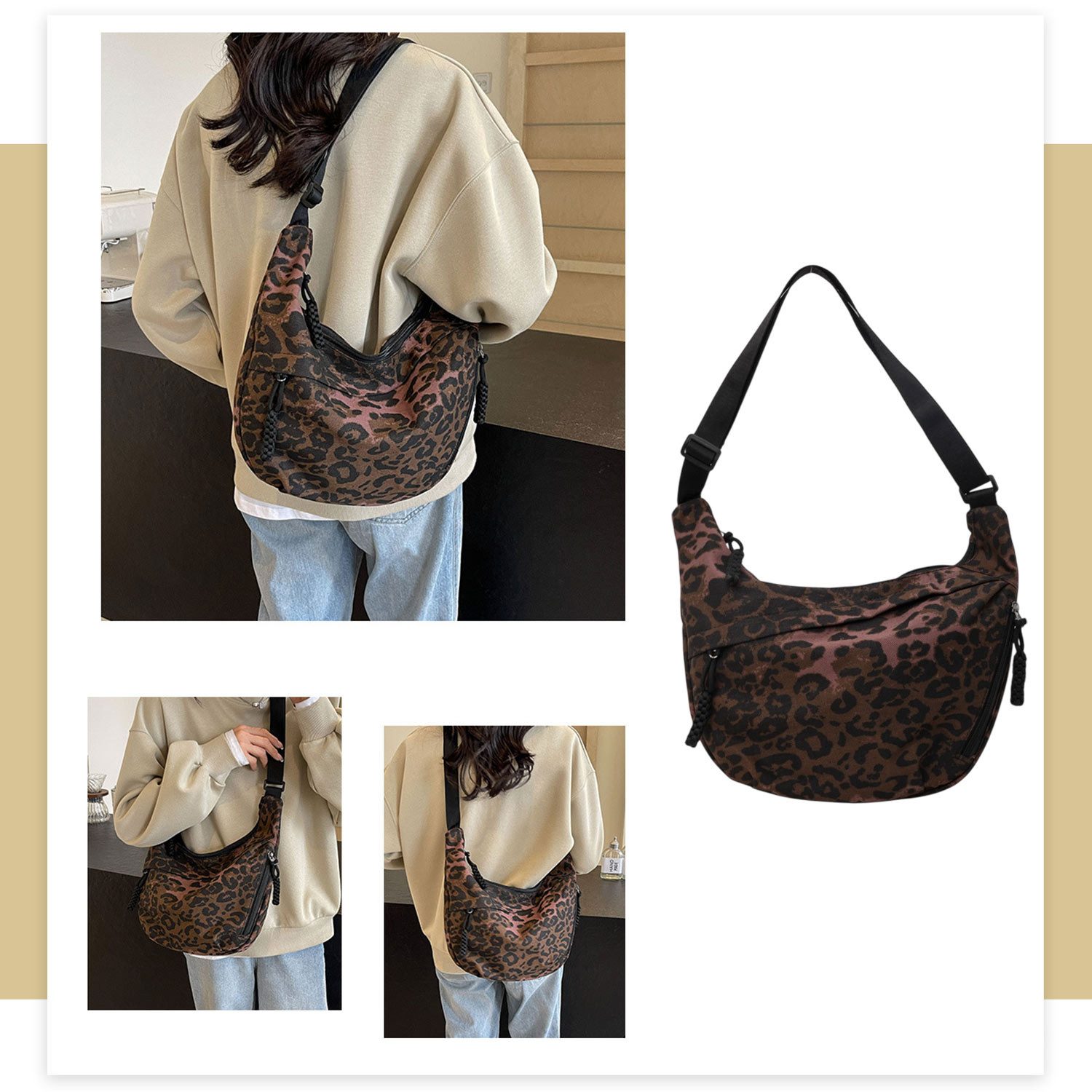 Refttenw Umhängetasche Verstellbare Tasche mit Leopardenmuster, Brusttasche,Crossbody Tasche