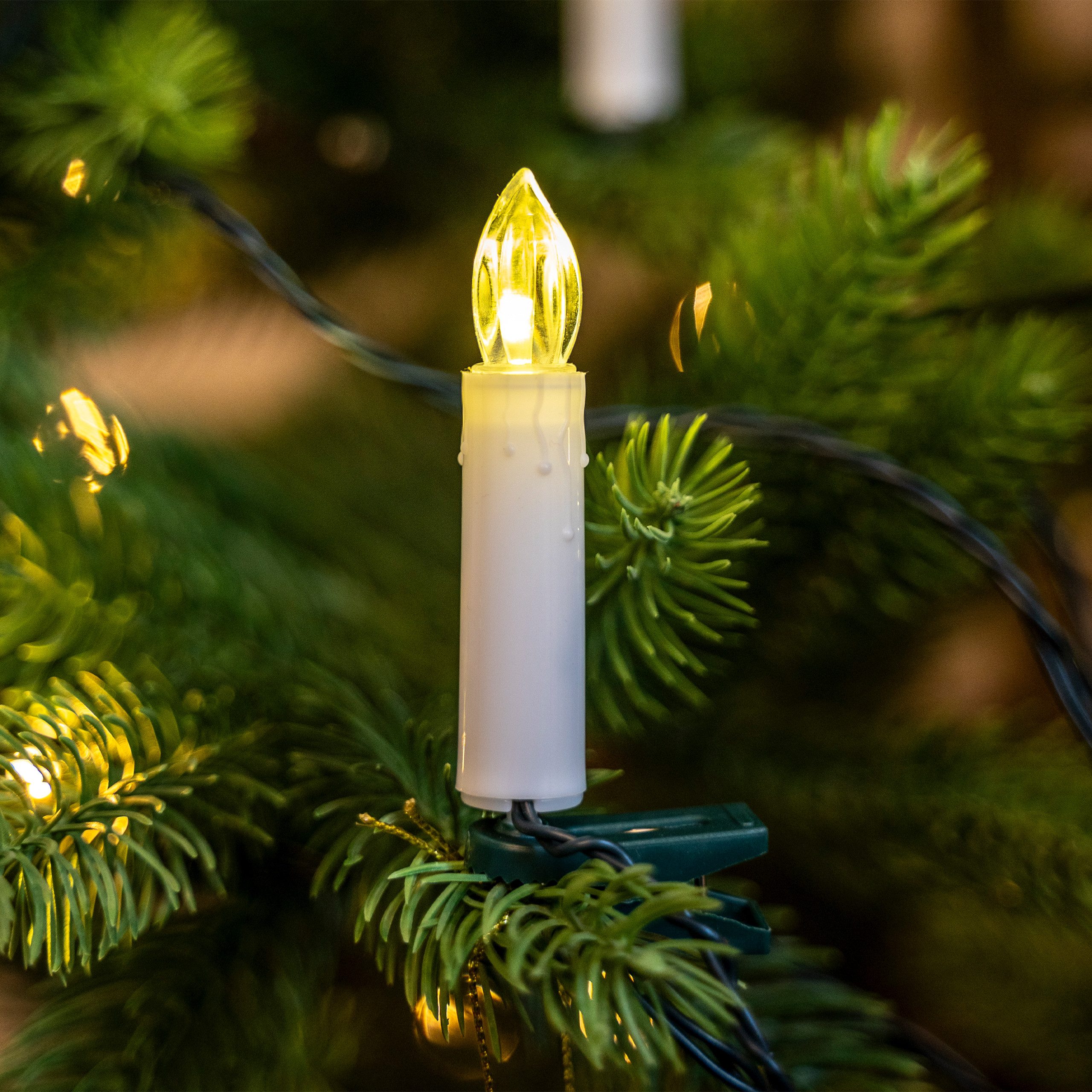 my home LED-Lichterkette Aluro kabelgebundene Christbaumkerzen in warmweiß, 50-flammig, LED Christbaumkerzen 50LEDs Beleuchtungsstrecke ca. 24,5 m, Timer