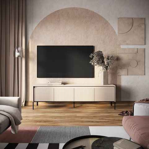 Compleo TV-Schrank FLORE, TV-Tisch, mit LED-Beleuchtung, 4 Türen, Modern Wohnzimmer