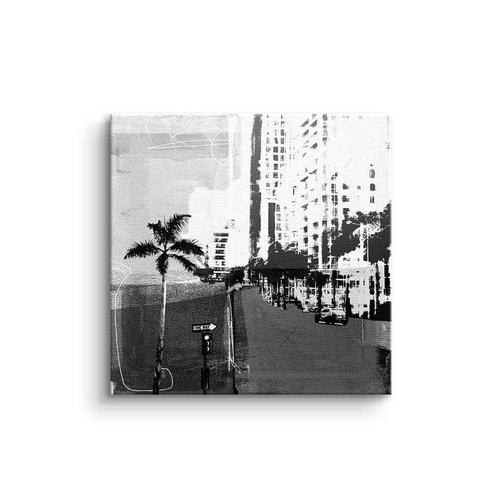 DOTCOMCANVAS® Leinwandbild Vintage Miami, Vintage Miami Leinwandbild quadratisch square schwarz weiß Wandbild ohne Rahmen