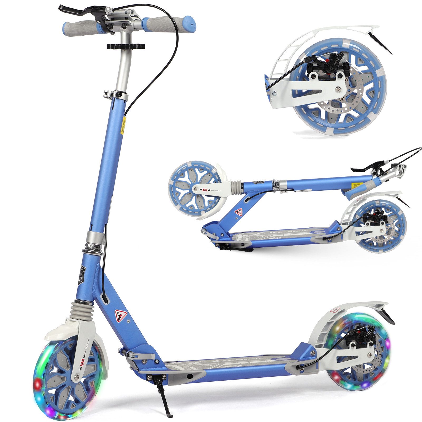 H.yeed Tretroller Kickscooter für Kinder ab 8–12 Jahren, mit Scheibenbremsen, Cityroller für Erwachsene mit Stoßdämpfung