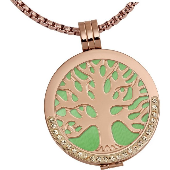 Amello Edelstahlketten-Set Amello Coin Set Tree Damen Halskette 30mm (Coin Sets 4-tlg) Coin Sets (Tree) ca. 50cm Edelstahl (Stainless Steel) vergoldet (Gelbgold 333) Farbe: rose grün