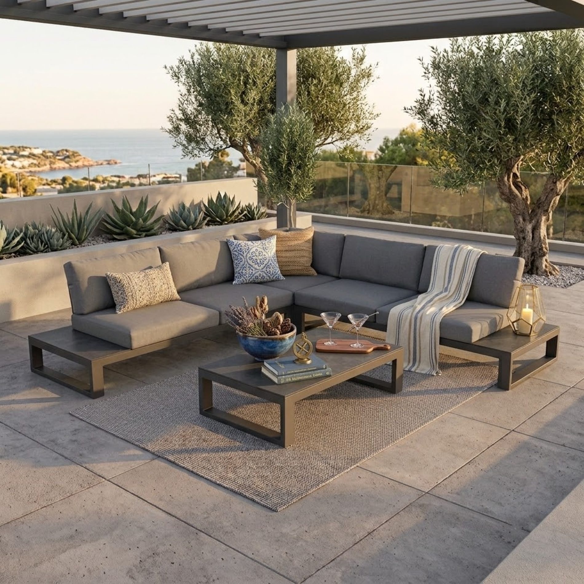 Jati & Kebon Gartenlounge-Set Virginia, Eckloungeset, (Outdoor-Set, 4-tlg), Outdoor-Loungeset, Aluminium eisengrau, HPL