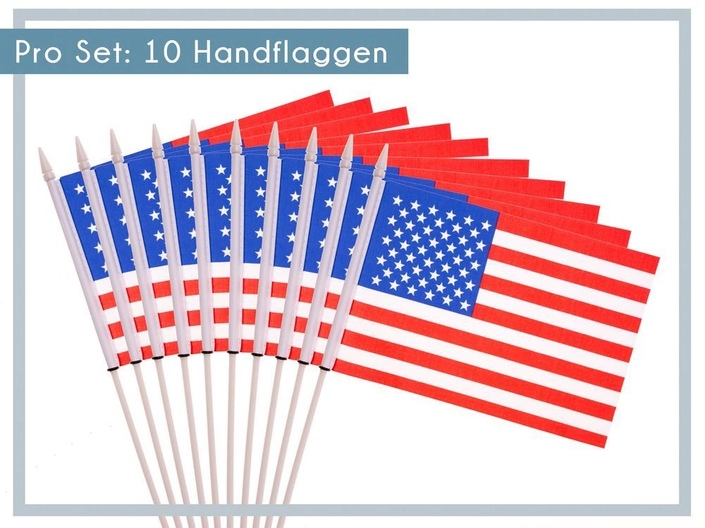 Fähnchen Deko), Set Amerika PHENO Handflagge FLAGS Stockfahne Flaggen Stab Handfahne zur mit (10er Flagge USA