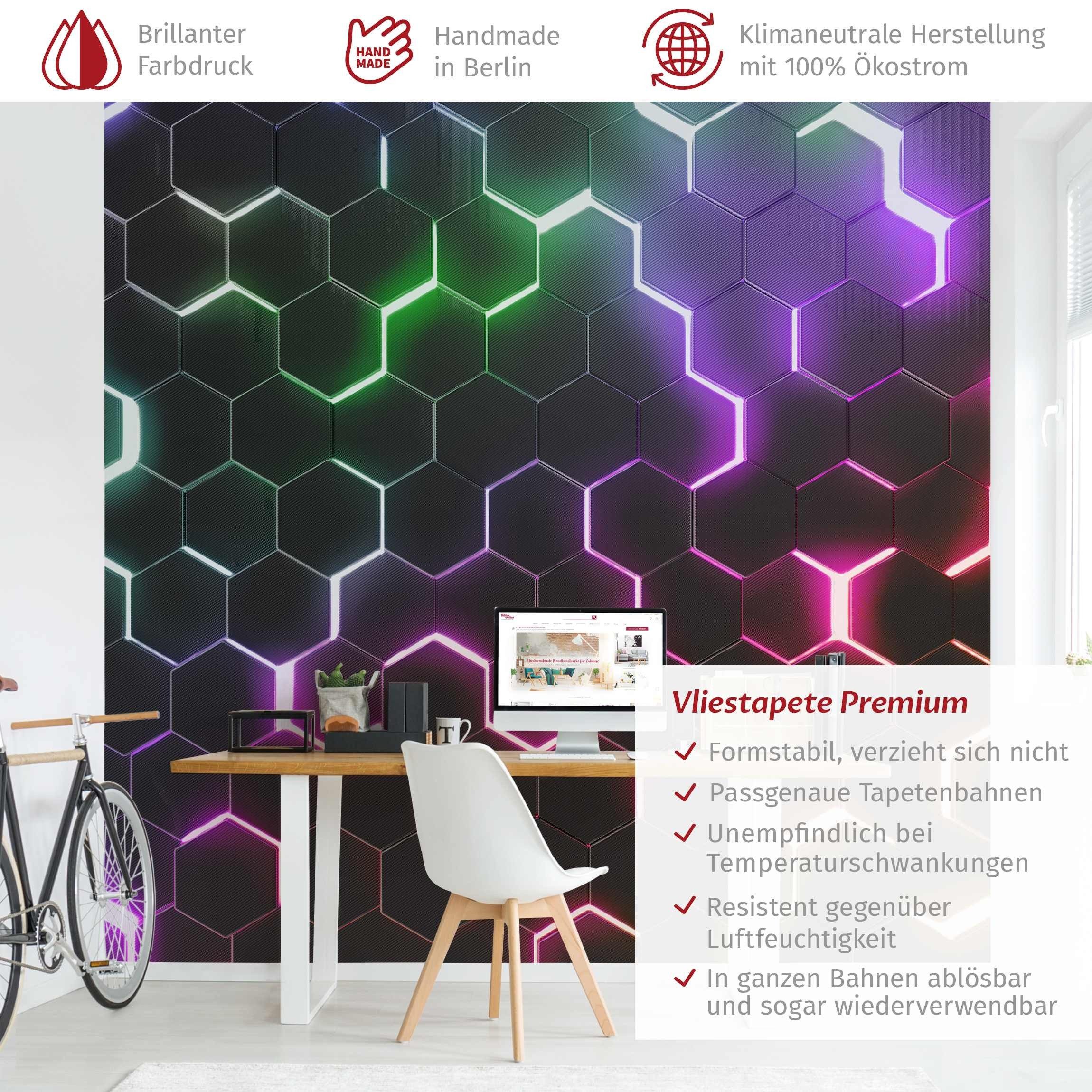 Bilderdepot24 Fototapete Gamer Hexagone Neonlicht Wanddeko günstig online kaufen