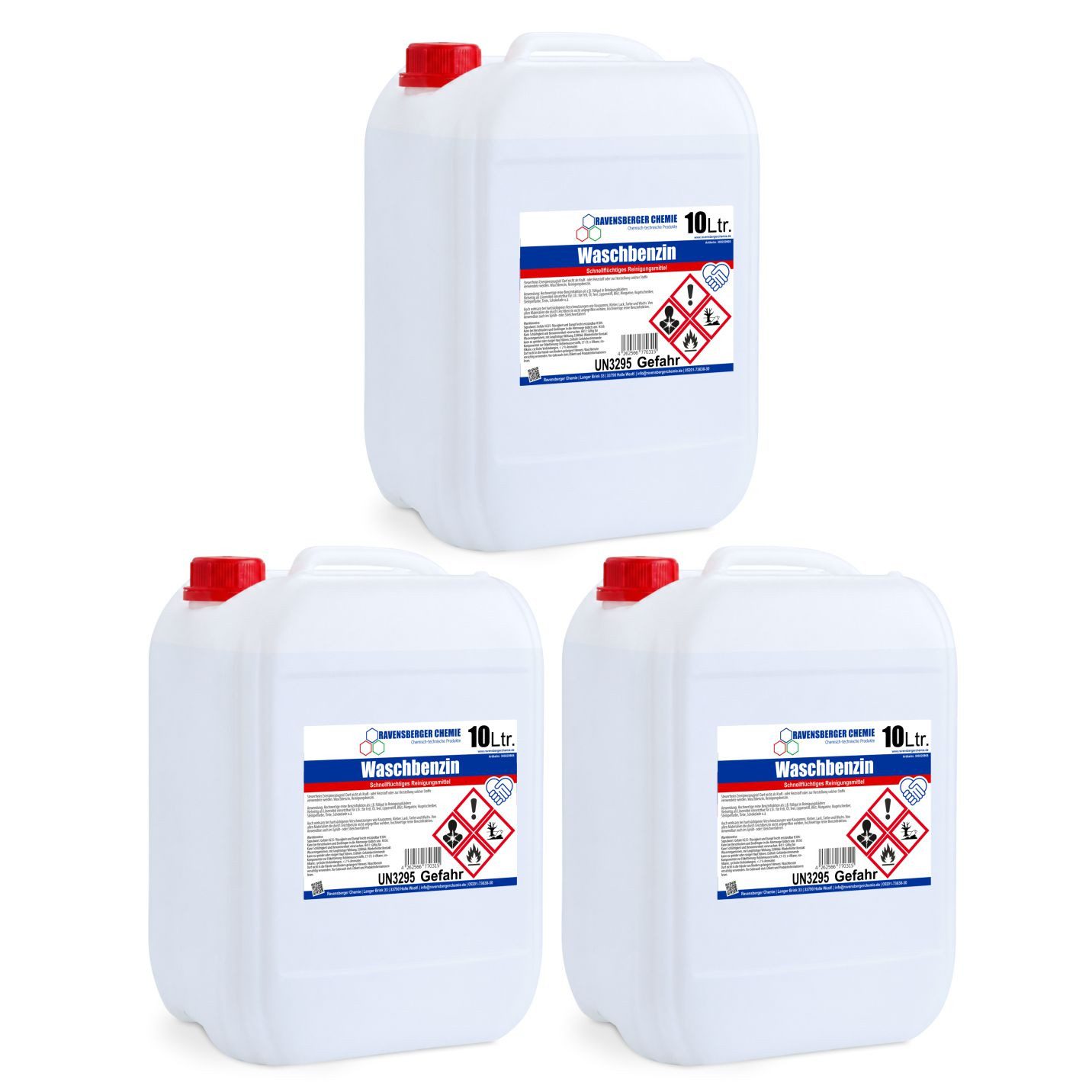 Ravensberger Chemie Waschbenzin - 10 L Reinigungsalkohol (3x 10 Liter Kanister von Ravensberger Chemie - Waschbenzin 10L – Starker Fettlöser für Werkstatt & Industrie)