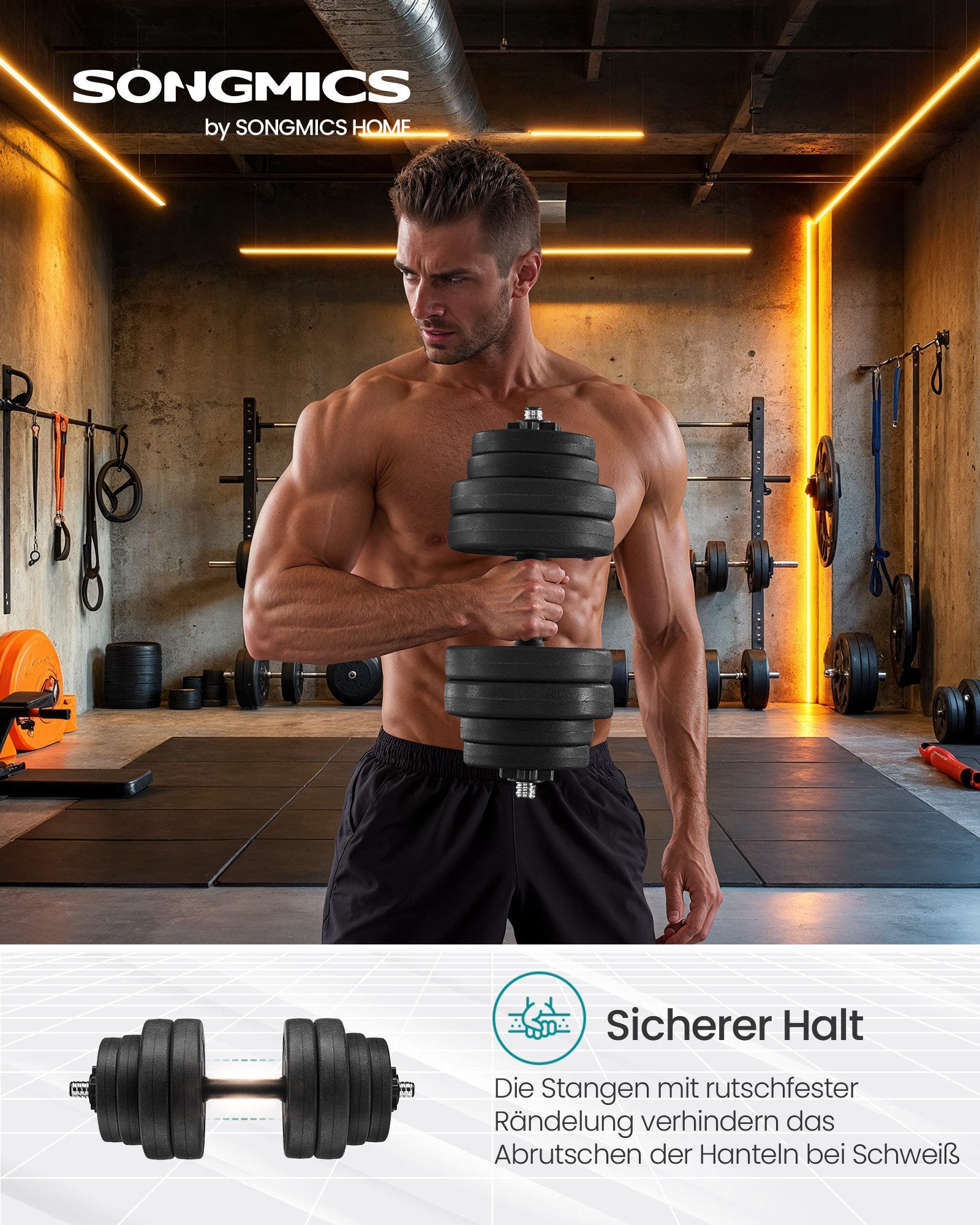 SONGMICS Hantel-Set 2er Hantelset, 2-in-1-Kurzhantel, 20KG/30 KG, für Zuhause, rutschfeste Griffe