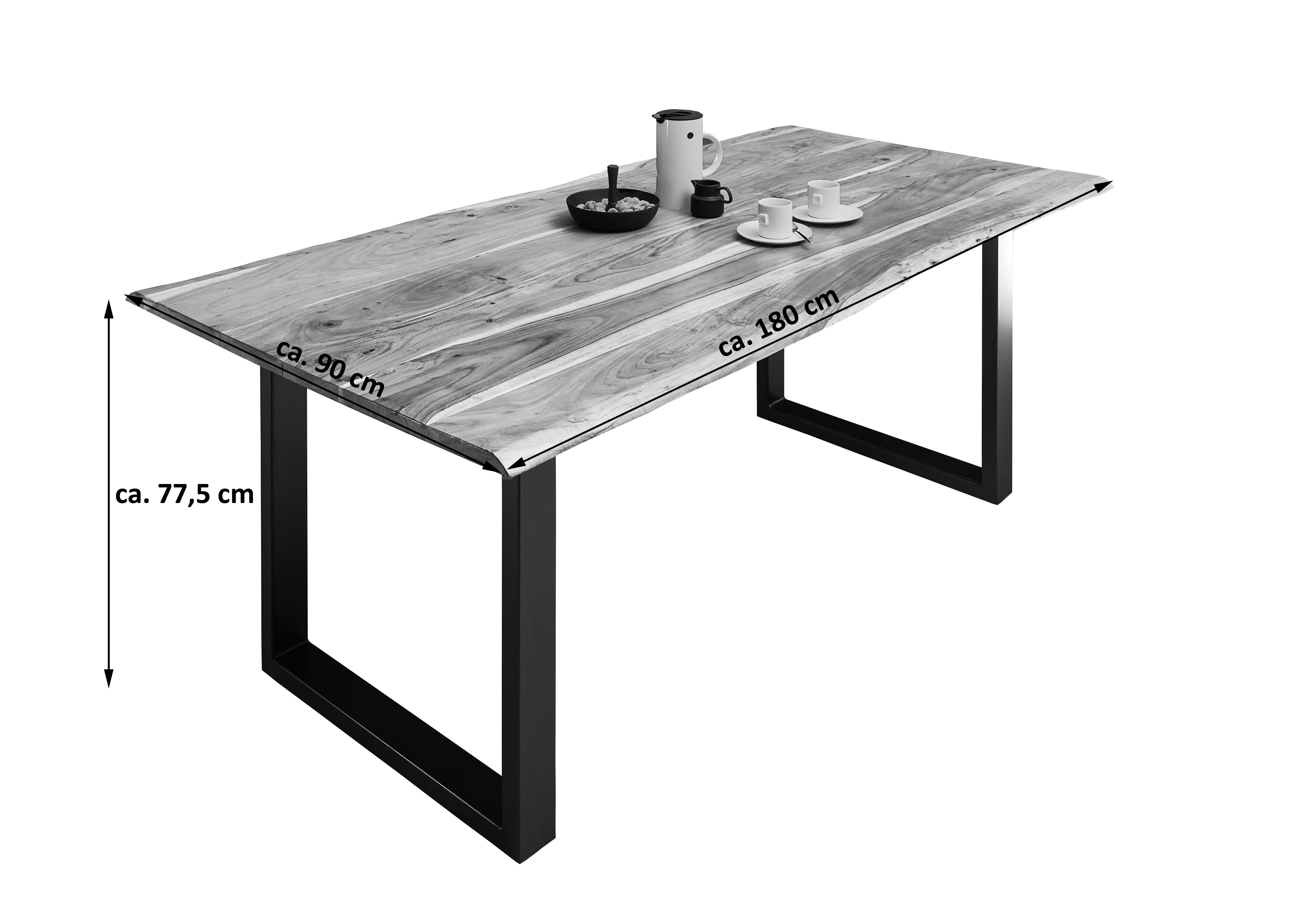 SAM® Baumkantentisch Lucy, Akazienholz, echte Baumkante, Metallgestell U-Form, bis 3,20 Meter