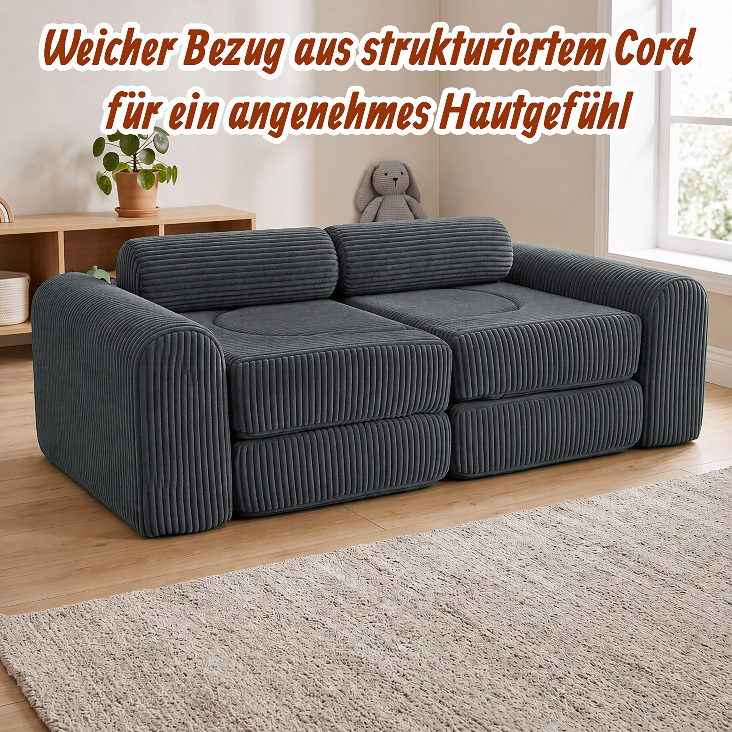 relaxdays Kindersofa 10-tlg. Kinder Spielsofa modular, 10 Teile, Anthrazit – Bild 2 von 5
