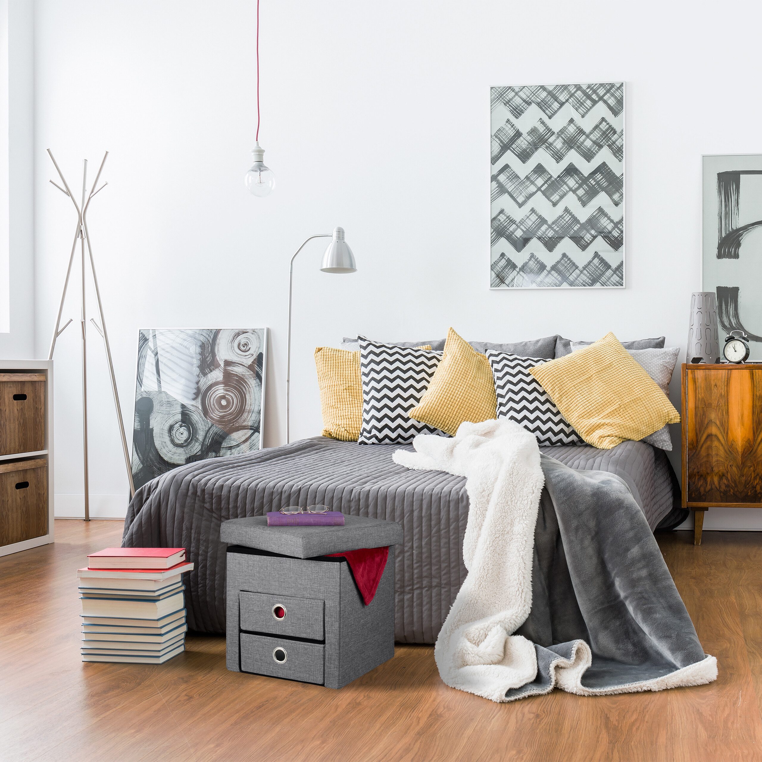 relaxdays Stauraumhocker Sitzhocker mit Stauraum 2 Schubladen, Dunkelgrau günstig online kaufen