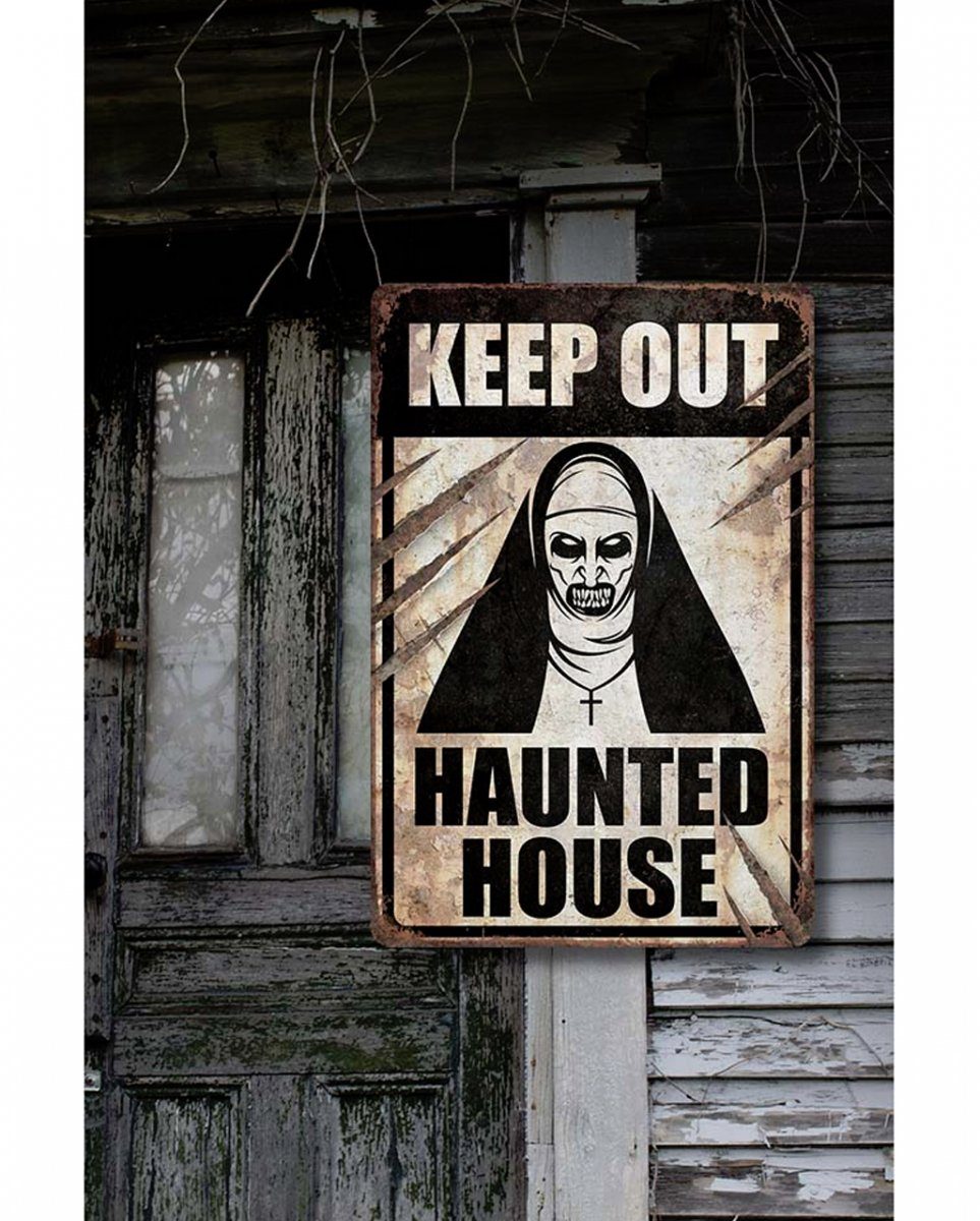 House Nonne Halloween Keep Hängedekoration Out Haunted Warnschild Horror-Shop