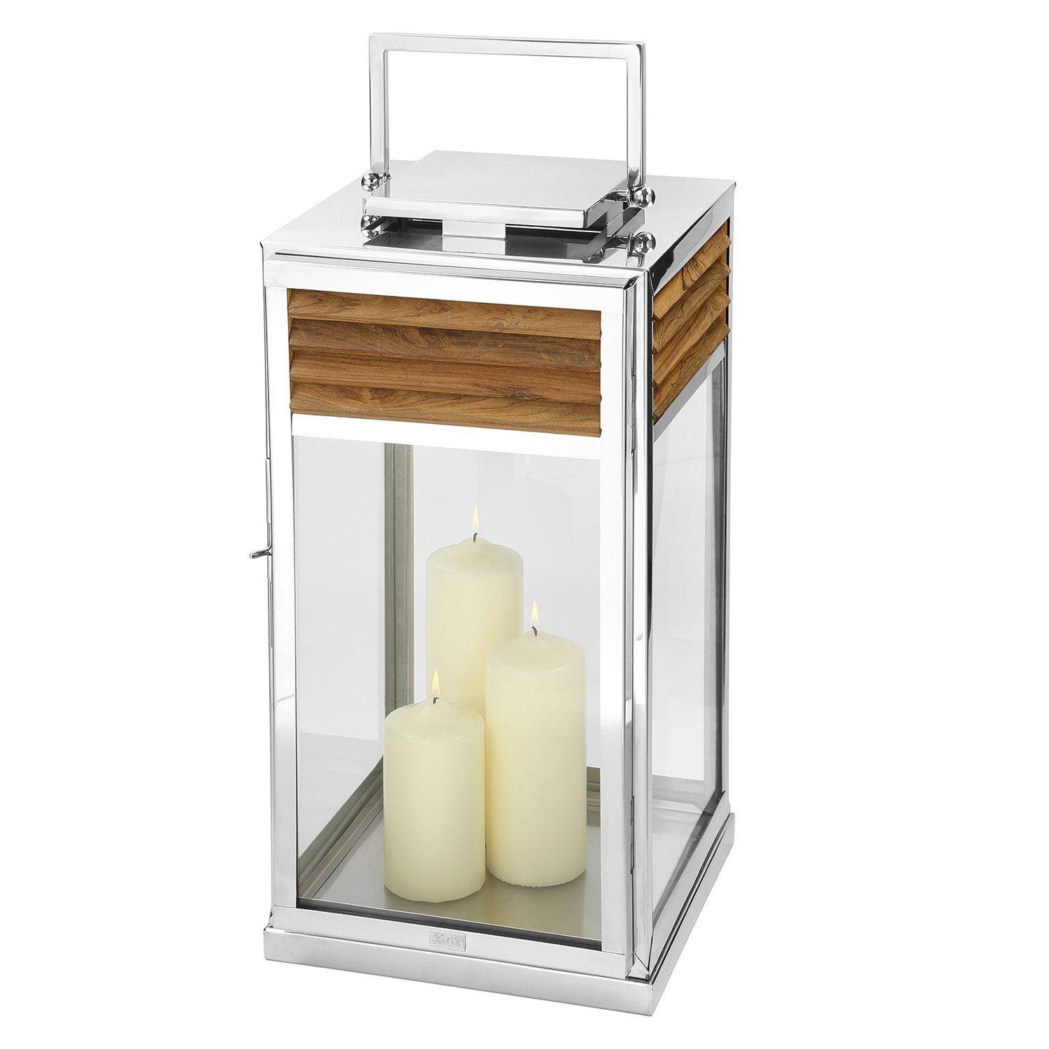 Kerzenlaterne GENUA Laterne - H.60cm - braun/silberfarben - Edelstahl /Teakholz