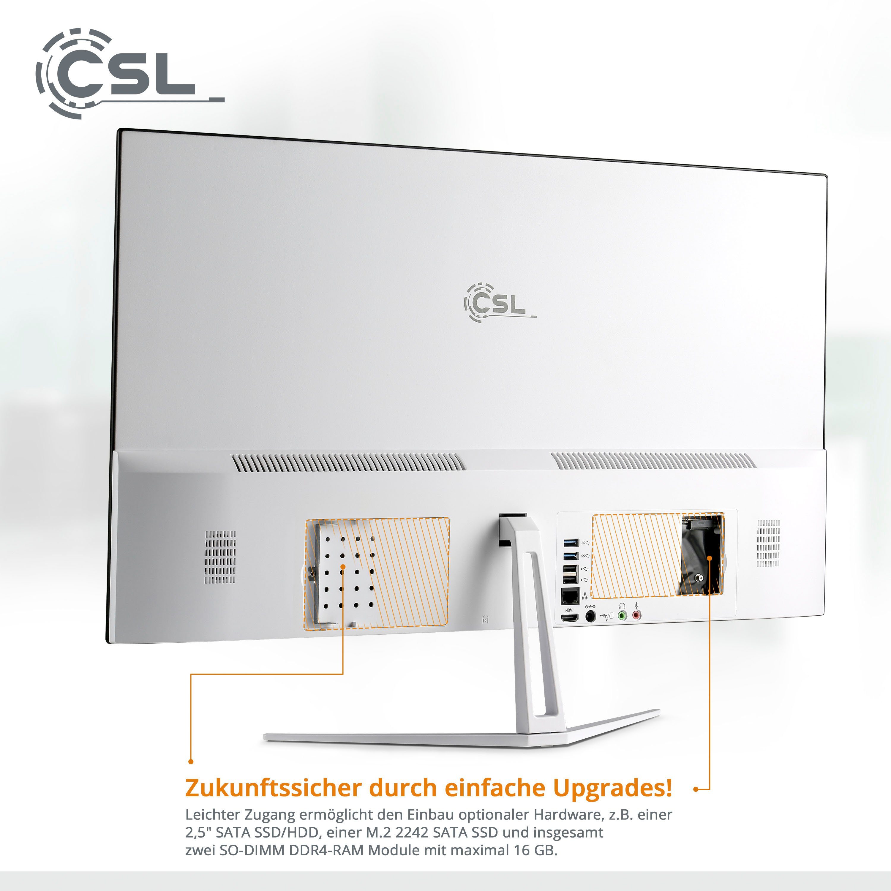 CSL Unity Zoll, weiß SSD, CPU-Kühler) RAM, 11 F27-GLS 8 Win Celeron passiver N4120, All-in-One Intel® (27 128 PC GB GB