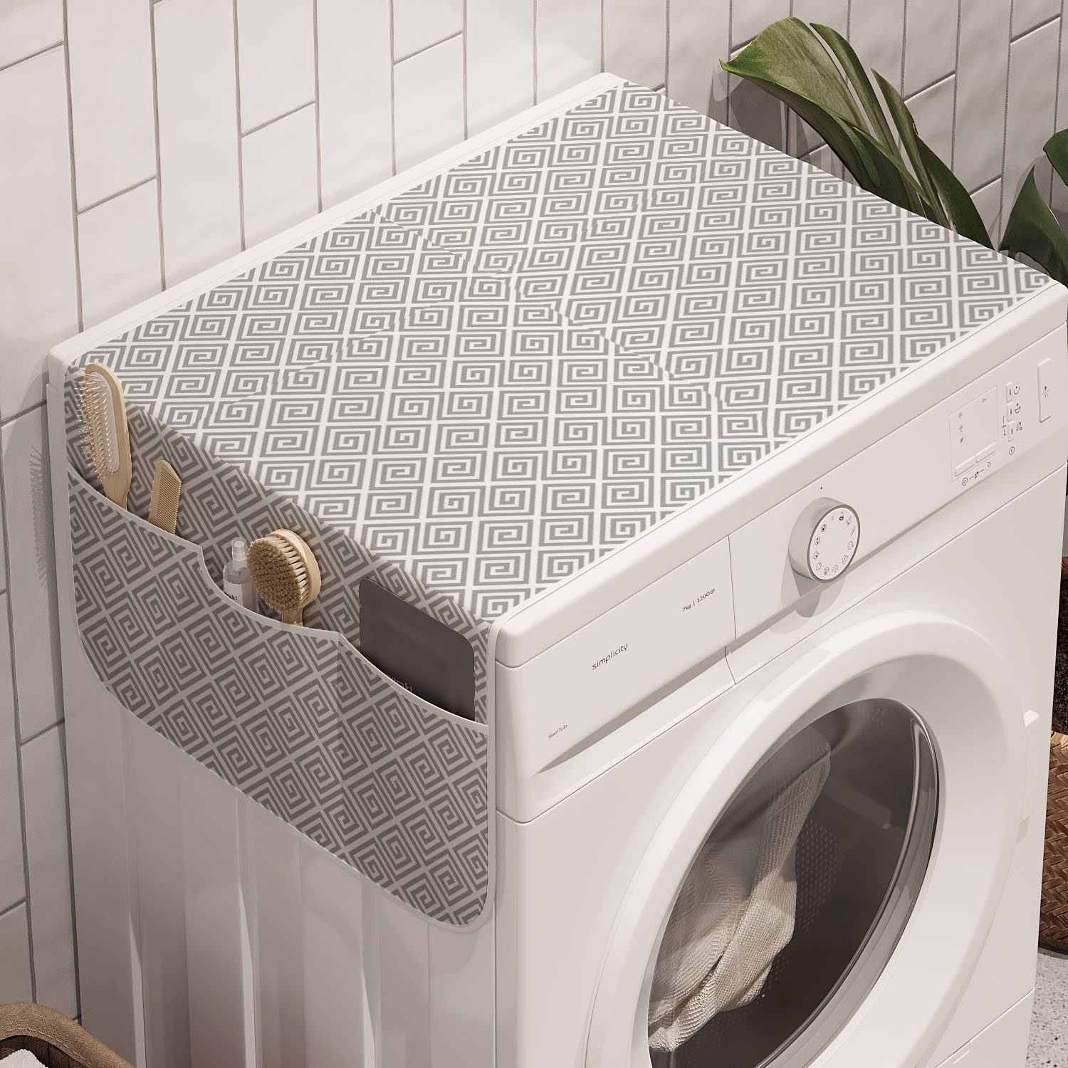 Abakuhaus Badorganizer Anti-Rutsch-Stoffabdeckung für Waschmaschine und Trockner, grau Geometric Twisted Linien Spiral