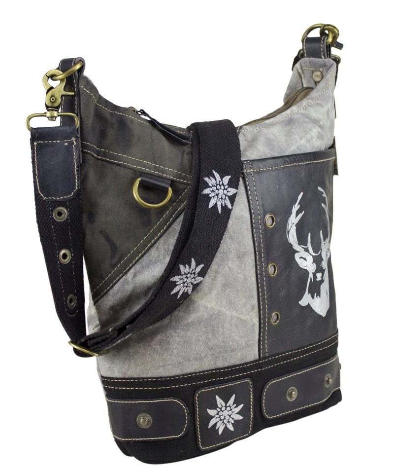 Domelo Trachtentasche Trachtentasche Oktoberfest Tasche Dirndltasche mit Hirsch Aufdruck, Aus recycelten Materialien, echt Leder