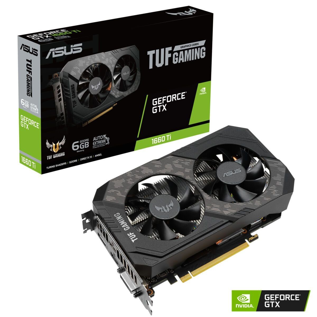 Asus GeForce GTX 1660 Ti Gaming GeForce® GTX 1660 Ti EVO Grafikkarte (6 GB,  GDDR6, Auto-Extreme, GPU Tweak II, TUF Kompatibilitäts Test)