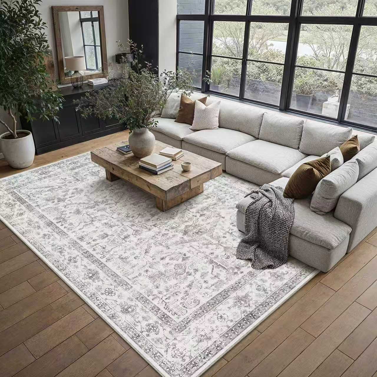 PURECOZY Teppich Kurzflor im Persien-Stil, rutschfest und pflegeleicht, rechteckig, Höhe: 6.1 mm, geeignet für verschiedene Innenräume
