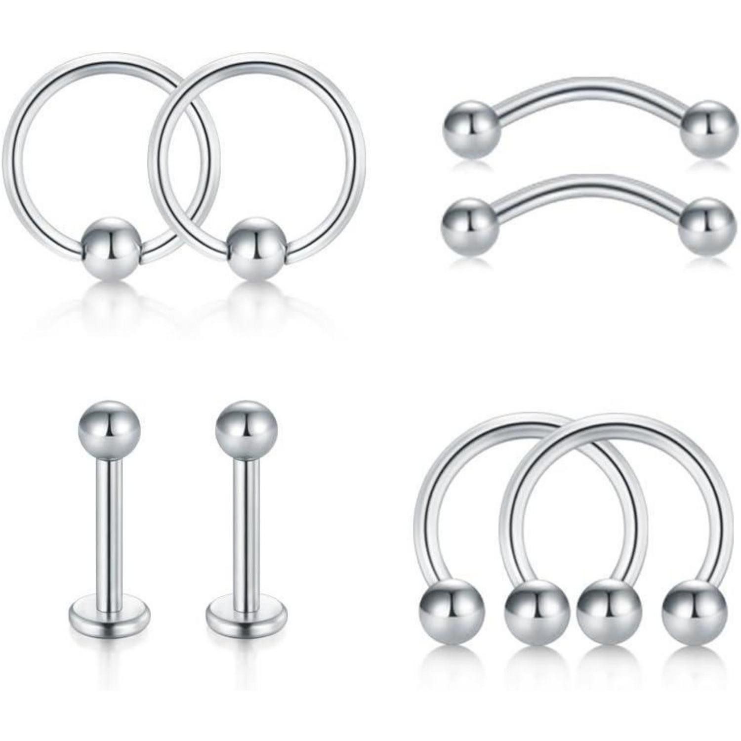 LuxusKollektion Piercing-Set 8er Set 316L Chirurgenstahl Piercing Ohr Nasen Lippen Hufeisen