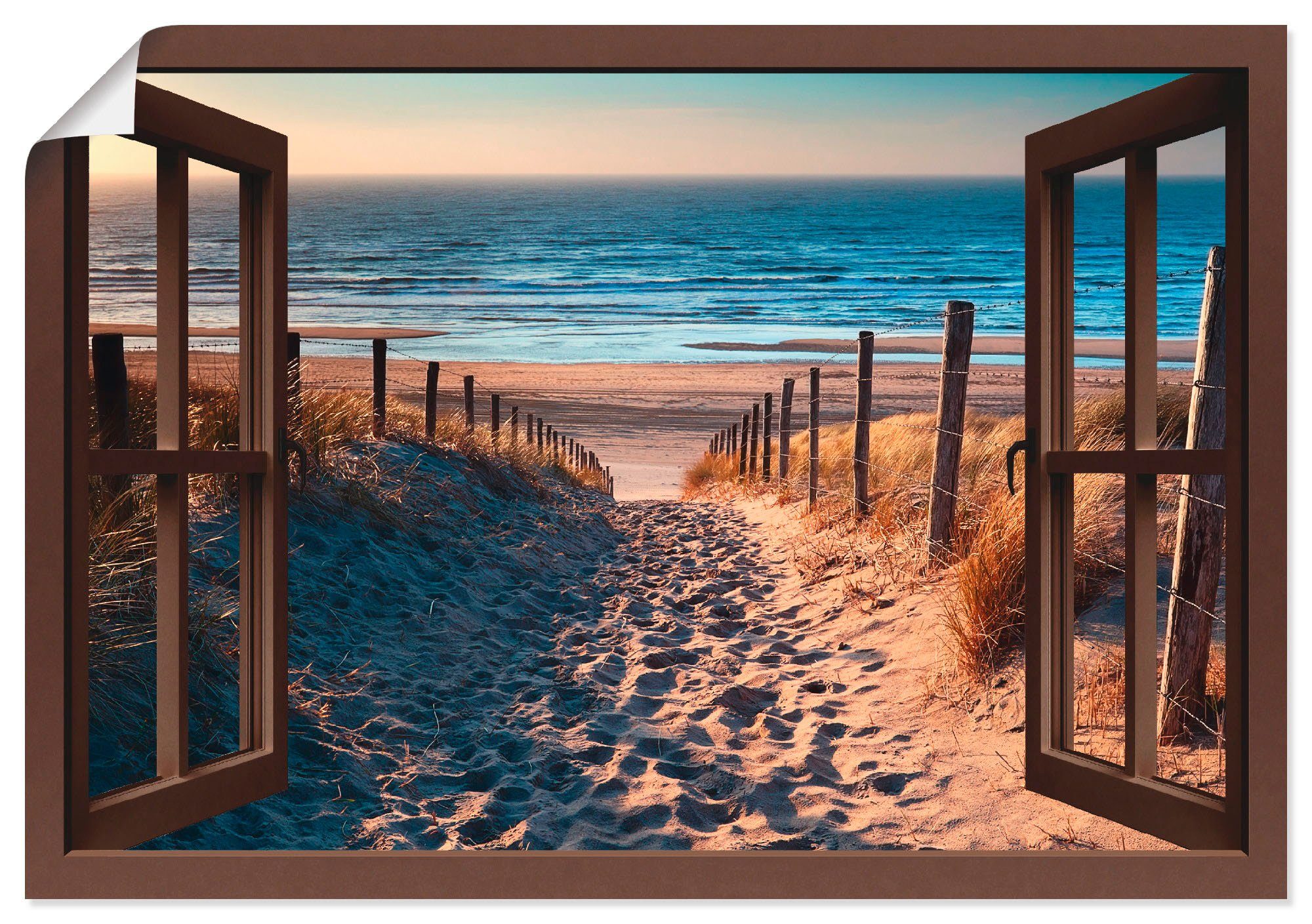 Artland Wandbild Fensterblick Weg zum Nordseestrand, Strand (1 St), als Leinwandbild, Wandaufkleber oder Poster in versch. Größen