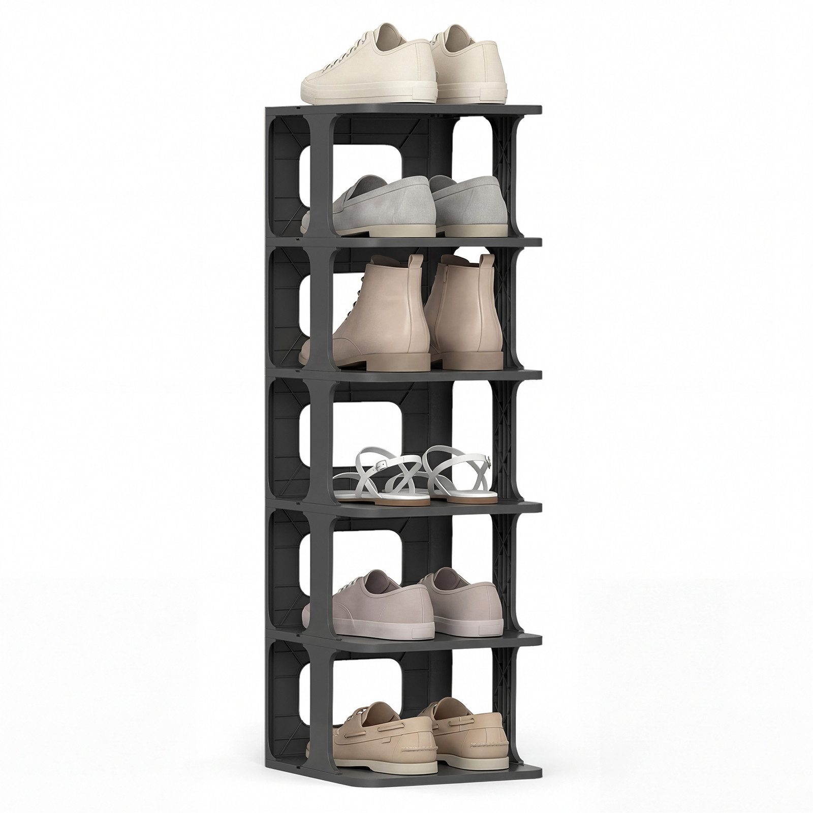 COSTWAY Schuhregal, schmal stapelbar vertikaler Schuhorganizer Kunststoff 24,5x27,5x76,5cm
