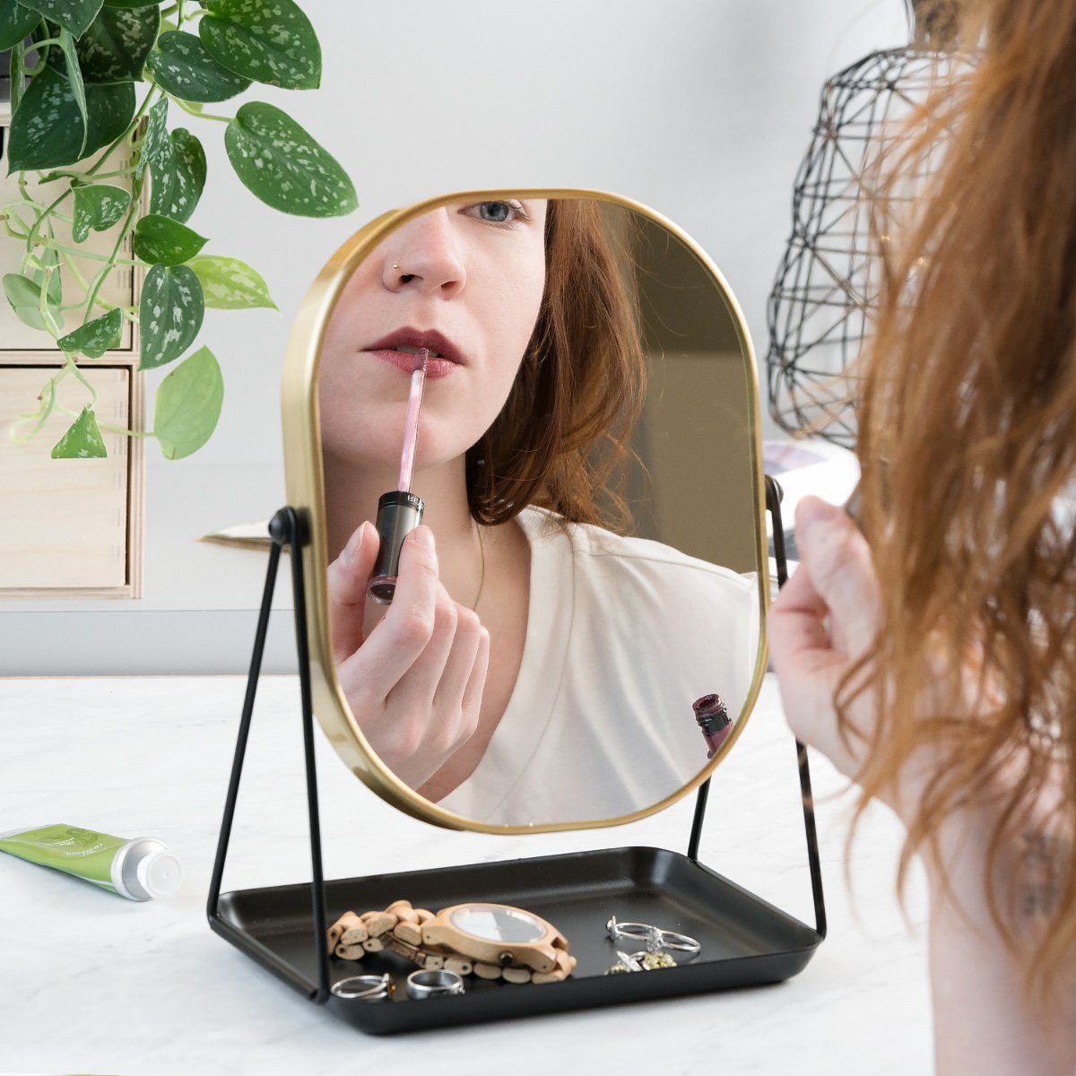 Navaris Kosmetikspiegel Tischspiegel mit Schmuckaufbewahrung zum Schminken/Frisieren