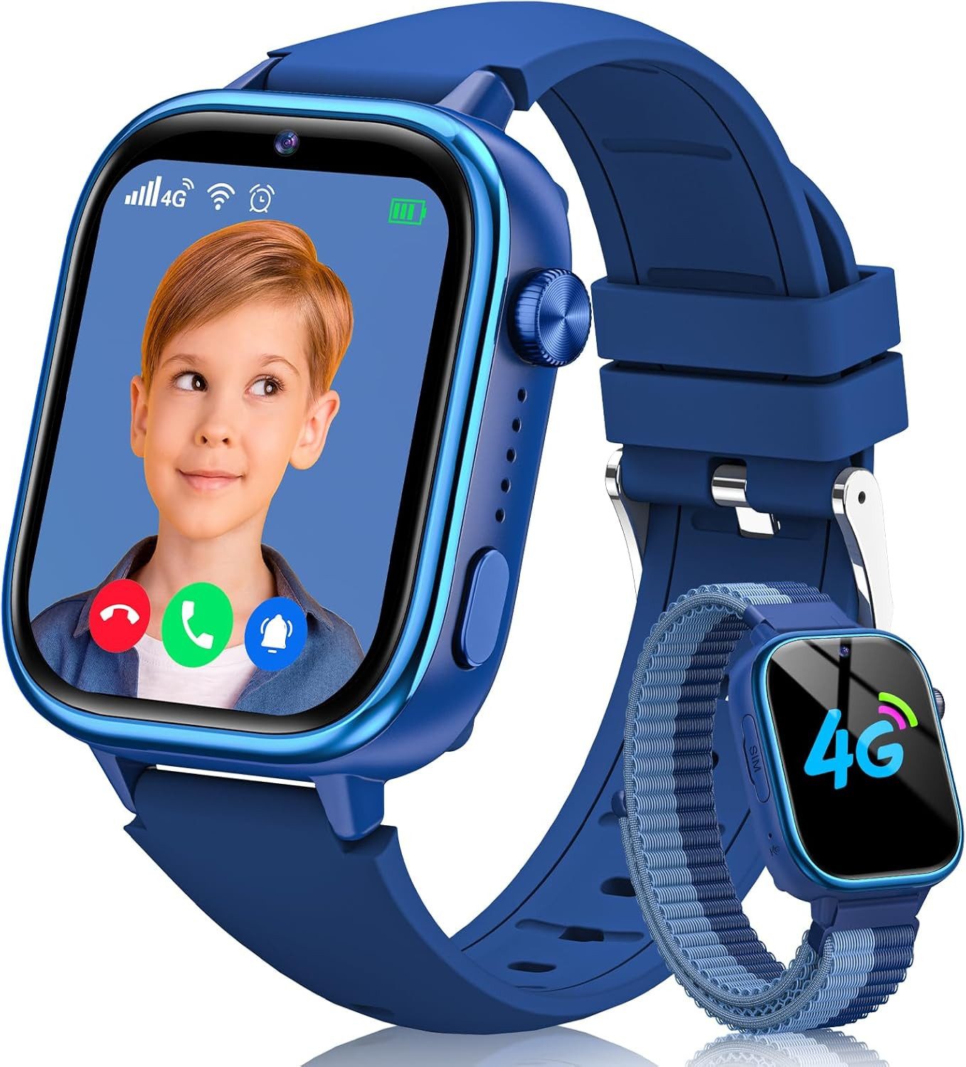 Zevelora 2025 Kinder 4G mit GPS und Telefon, SOS, IP68 wasserdichte Smartwatch (1,83 Zoll, 4G), mit Videoanrufe, Nachrichten, Schulmodus, Wecker, Kamera Schrittzähler