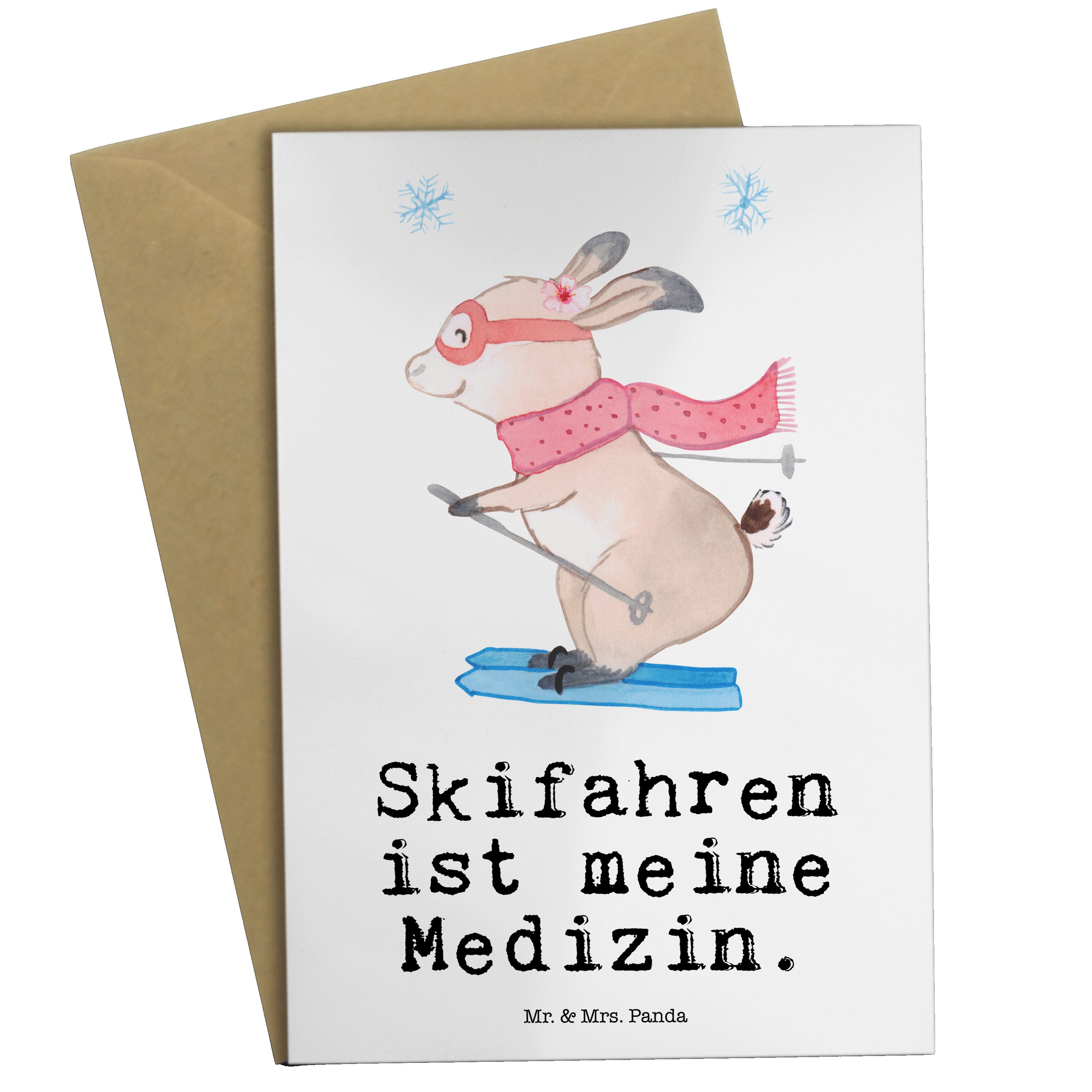 Mr. & Mrs. Panda Grußkarte Bär Skifahren Medizin - Weiß - Geschenk, Hobby, Ski fahren, Karte, Sk