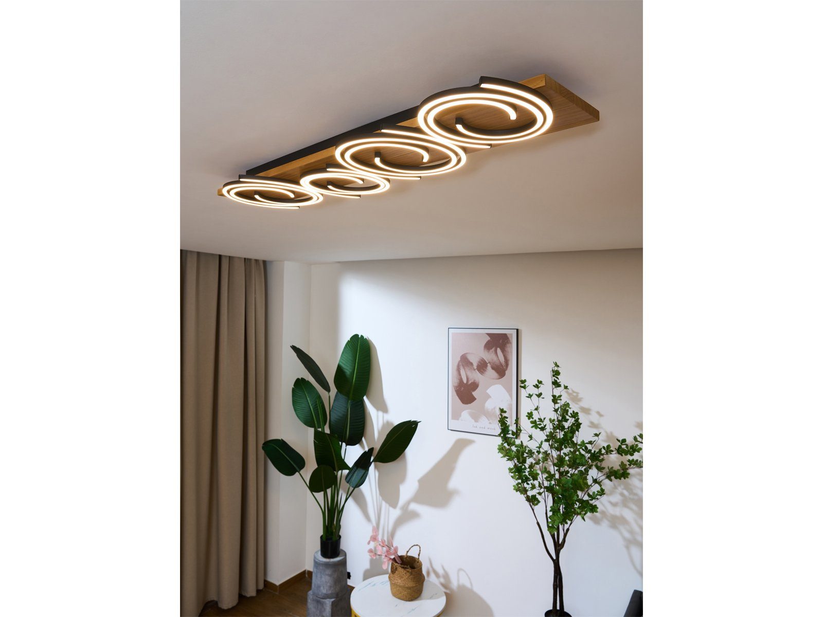 für integriert, cm ECO-LIGHT fest Deckenleuchte, 115x20 über-n flache Kücheninsel, Warmweiß, LED & Breite Esstisch Holz-Lampe LED