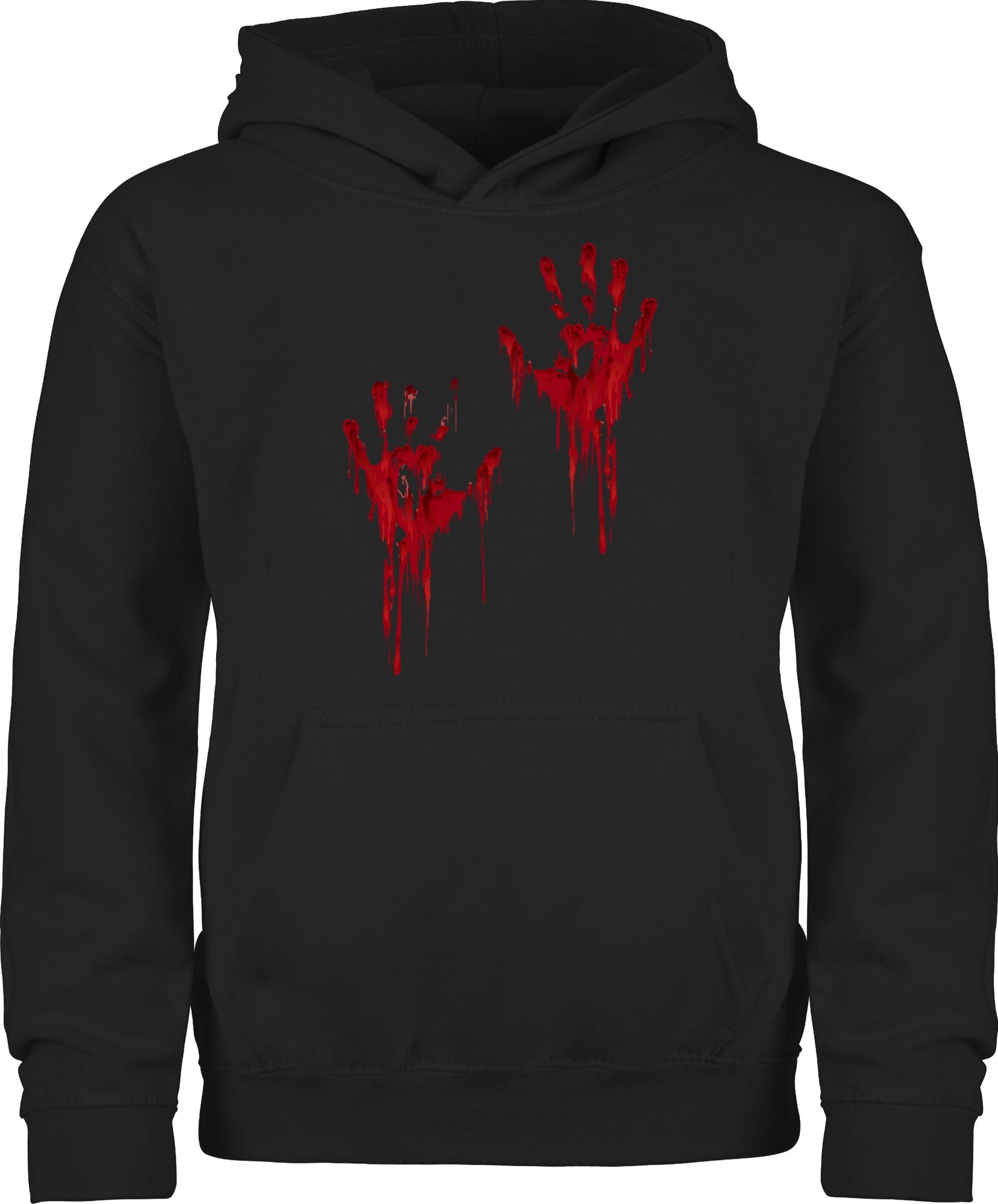 Shirtracer Hoodie Blutige Hände Blut Handabdruck Blutverschmiert Blutiges Blutspritzer H Halloween Kostüme für Kinder 1 Schwarz