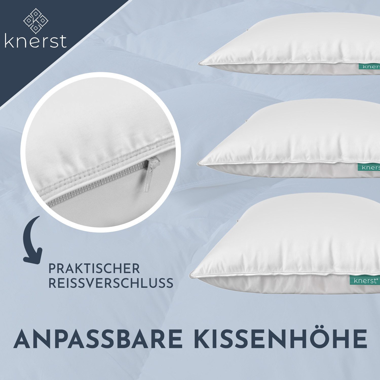 KNERST Kopfkissen Waschbar bei 60°C, ideal für den täglichen Gebrauch, Füllung: NanoCloudFill Technologie – 100% Polyester, Seitenschläfer, Bauchschläfer, Rücke – Bild 4 von 5