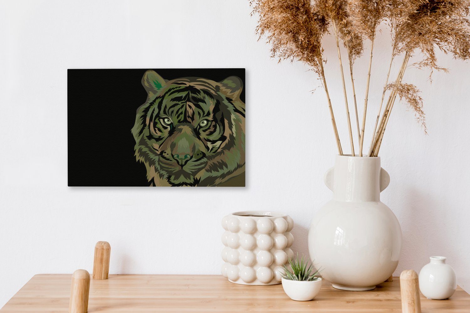 cm 30x20 Grau, - Wanddeko, Aufhängefertig, OneMillionCanvasses® (1 - Leinwandbilder, Schwarz Tiger Leinwandbild St), Wandbild