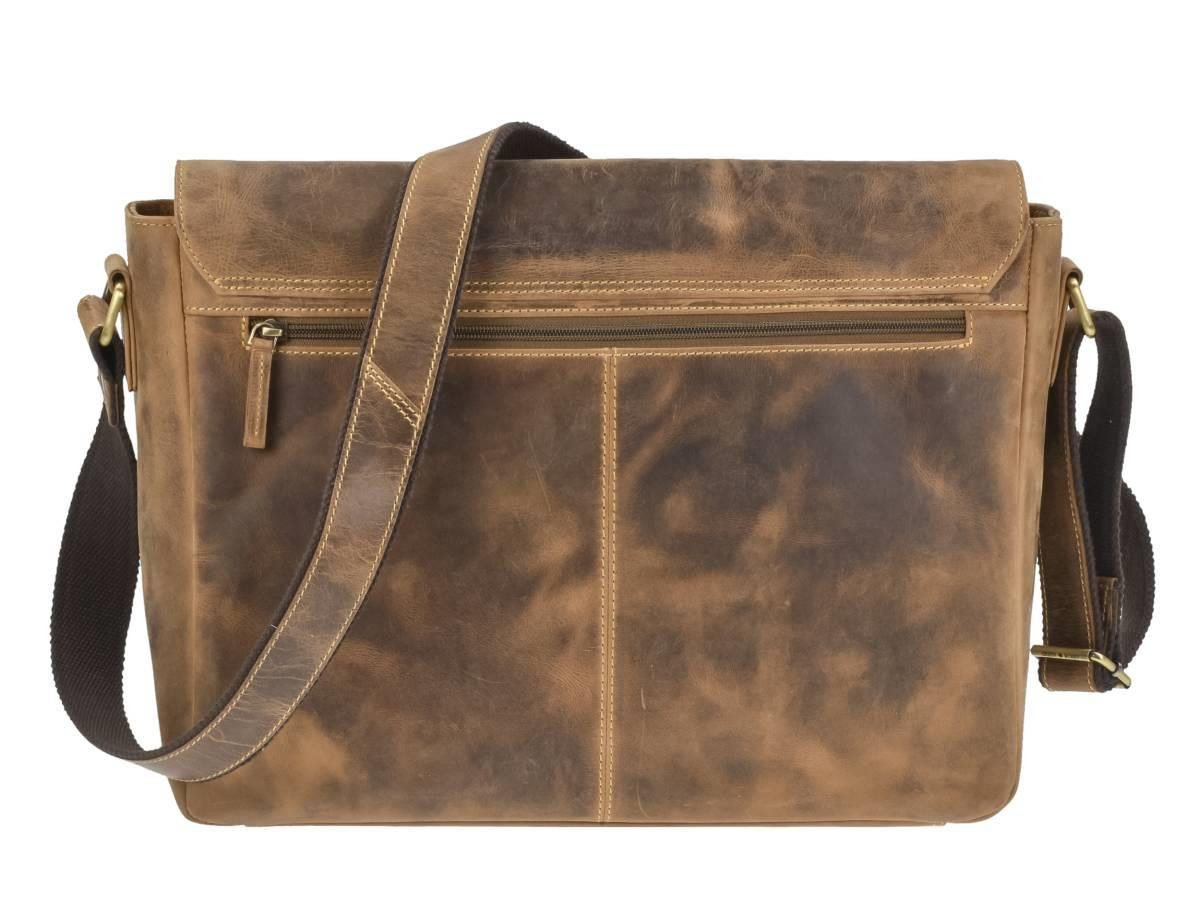Greenburry Umhängetasche "Vintage" Leder Messenger Bag, used Look, Schultertasche 45x31cm, Notebookfach, antikbraun