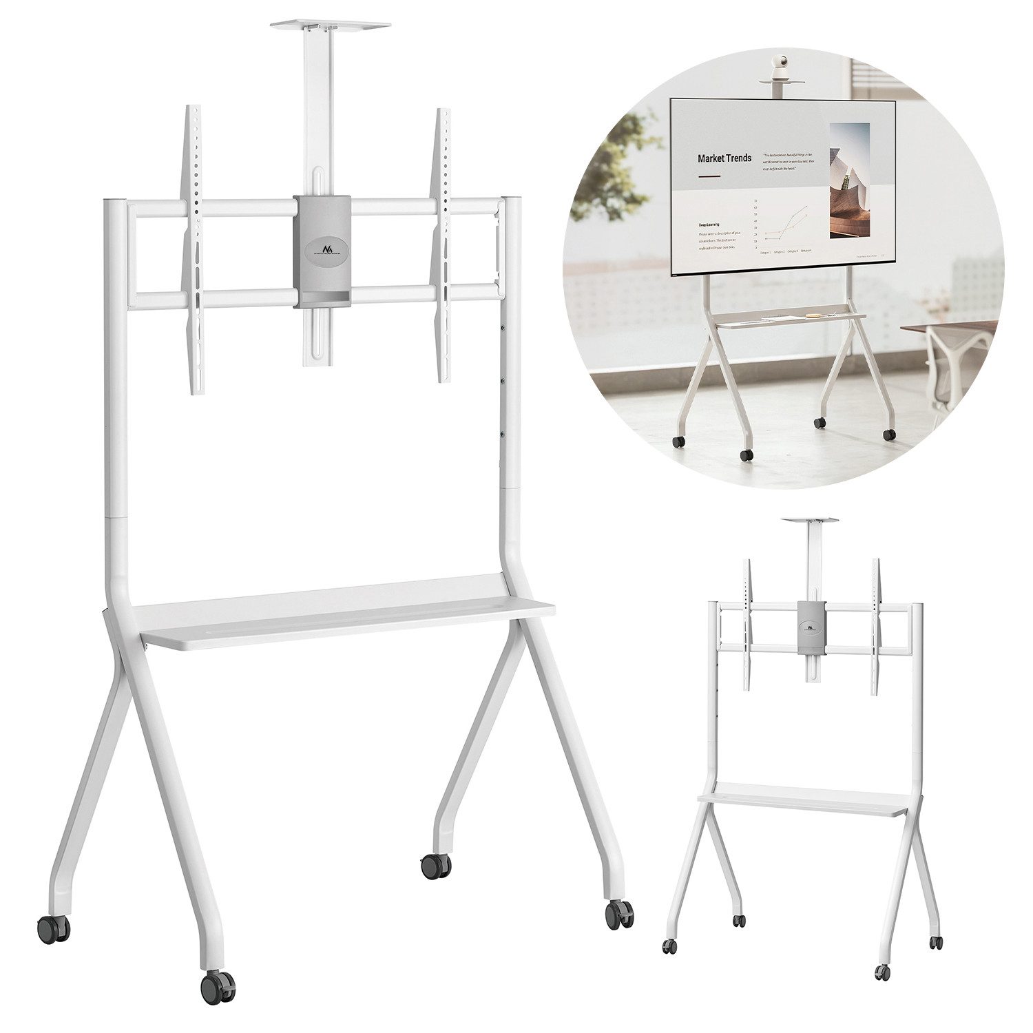 Maclean TV-Ständer MC-114 Wagen TV-Trolley-Ständer mit 55-100'' TV-Halterung, (bis 100 Zoll, Kameraablage, Auf Rädern, max. Belastung …