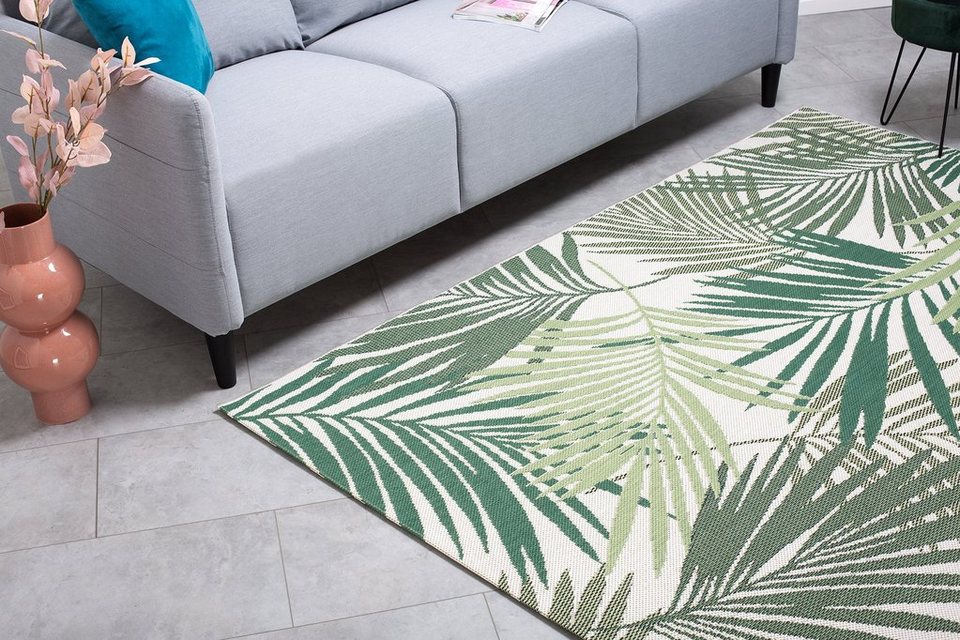 Teppich Paco Home Indoor & Outdoor Rug Flat Weave Jungel Carved Floral Palm  Tree Design Green, DomDeco