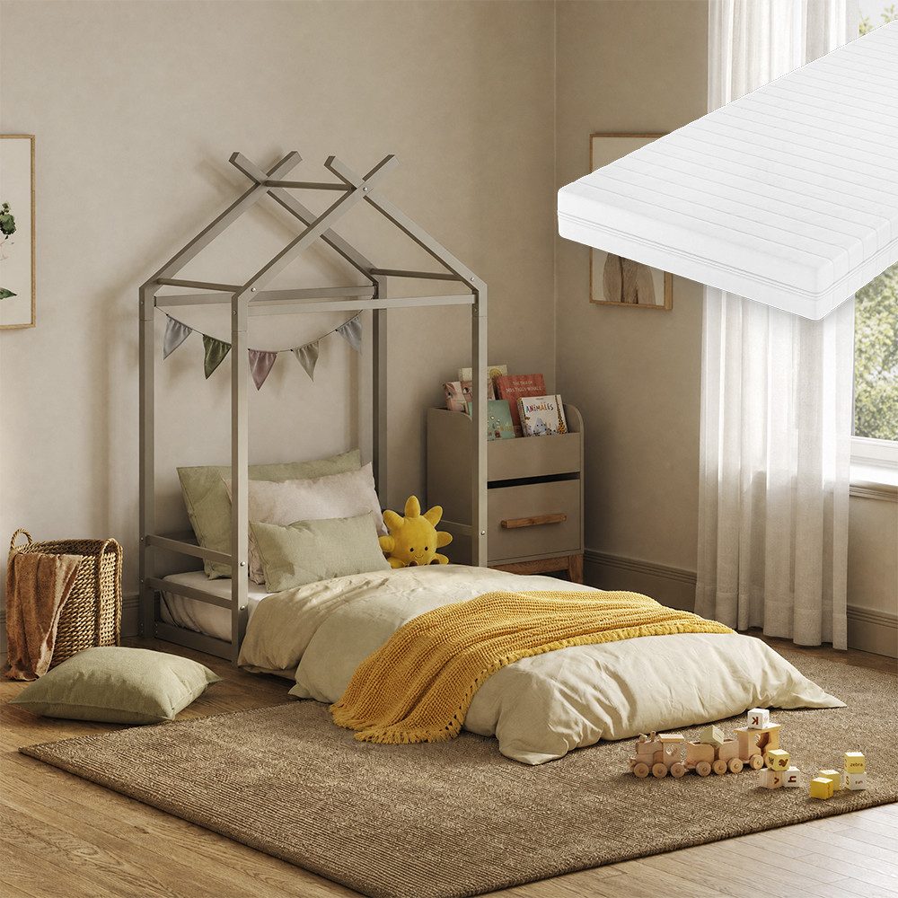 VitaliSpa® Hausbett Roofy, Greige, 90x200 mit Matratze (2-tlg)
