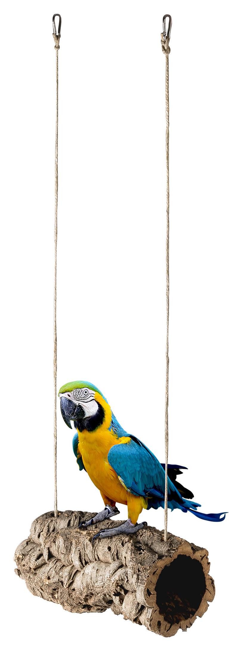 Kork-Deko.de Vogelspielplatz Vogelspielplatz Korkröhre als Schaukel zum Sitzen, Verstecken Knabbern