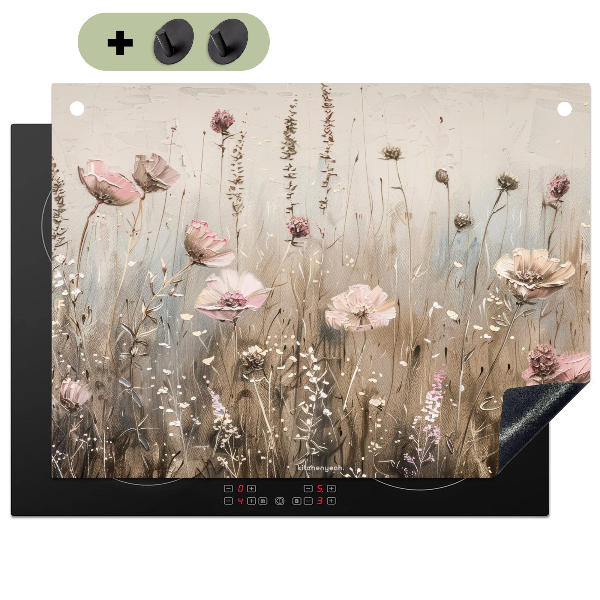 KitchenYeah Küchenrückwand Blumen - Beige - Trockenblumen, (1-tlg), Abdeckplatte für Ceranfeld, Herd Inductionsmatte, 71x52 cm